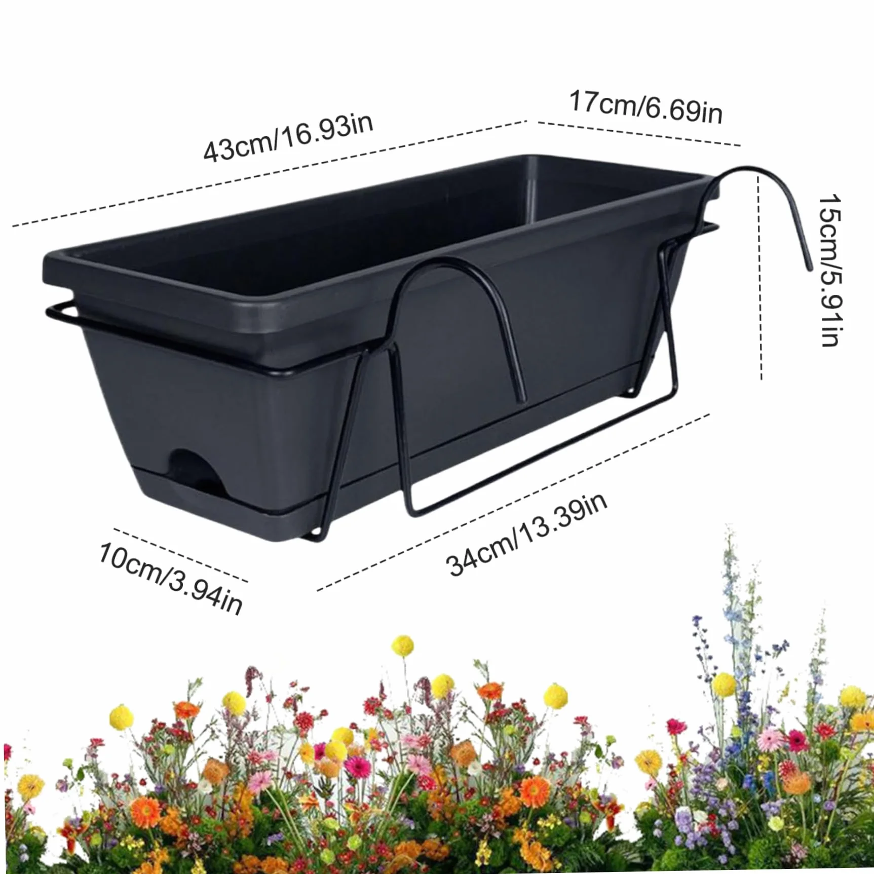 Jardinière de Balcon 43,2 cm avec Plateau Soucoupe Respirant à Suspendre Trous Drainage