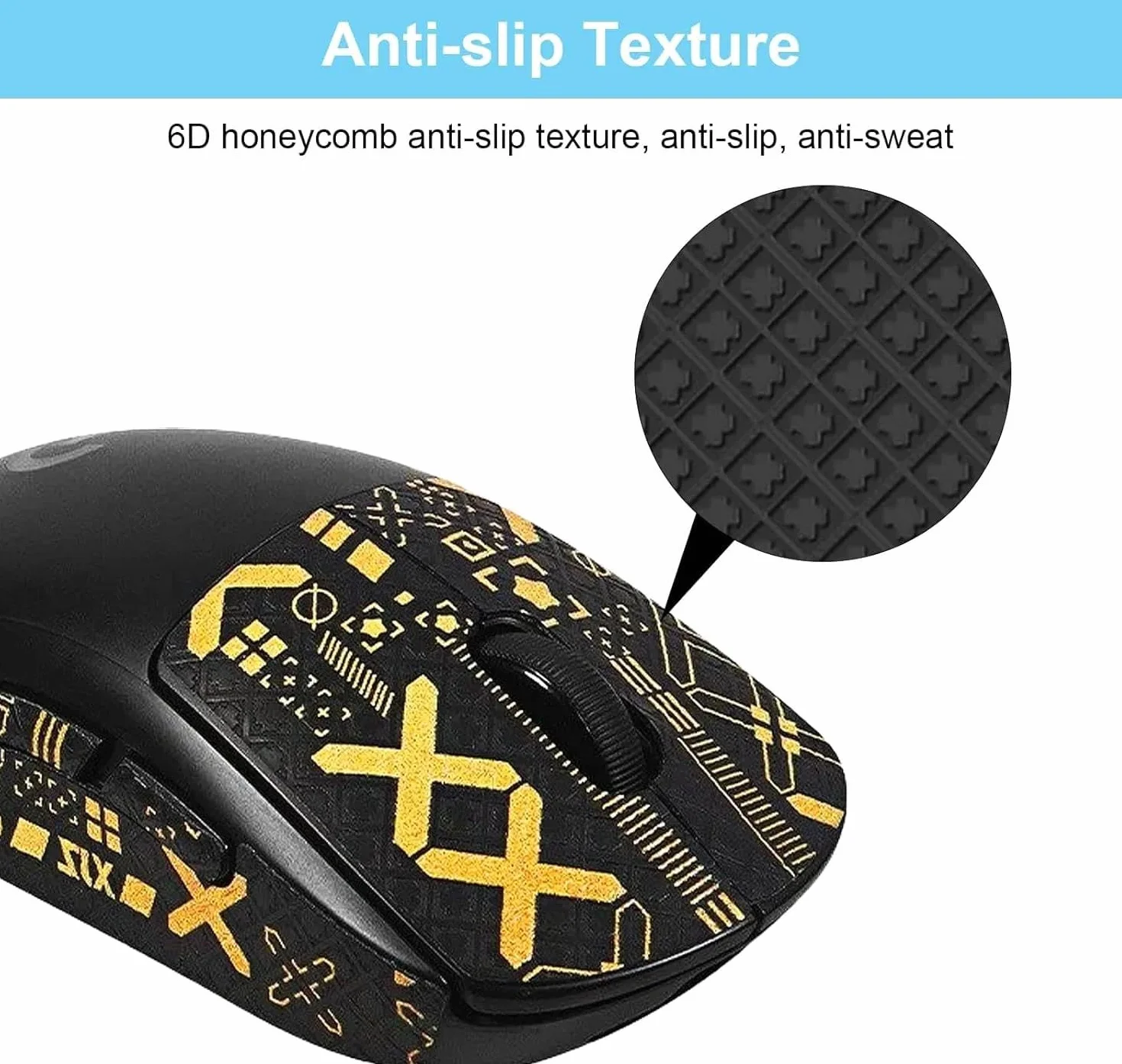 VOSSOT Lot de 2 bandes antidérapantes pour Logitech G Pro X Superlight - Antidérapantes et absorbent la transpiration - Avec forme 1:1 sur mesure - Noir et doré