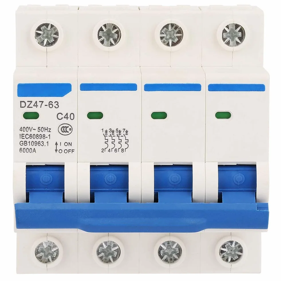 DZ47-63 Disjoncteur Miniature 4P 6KA 50Hz 40A 400V Courant Surcharge Court-Circuit Protection pour Lignes de Distribution d'Éclairage Résidentiel Système