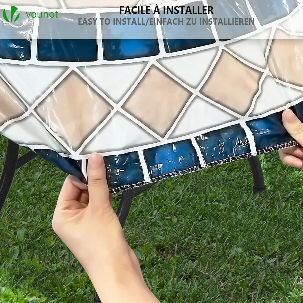 Nappe de Table Ronde en PVC Imperméable Anti Tache avec Doublure Élastique pour Jardin Intérieur Extérieur