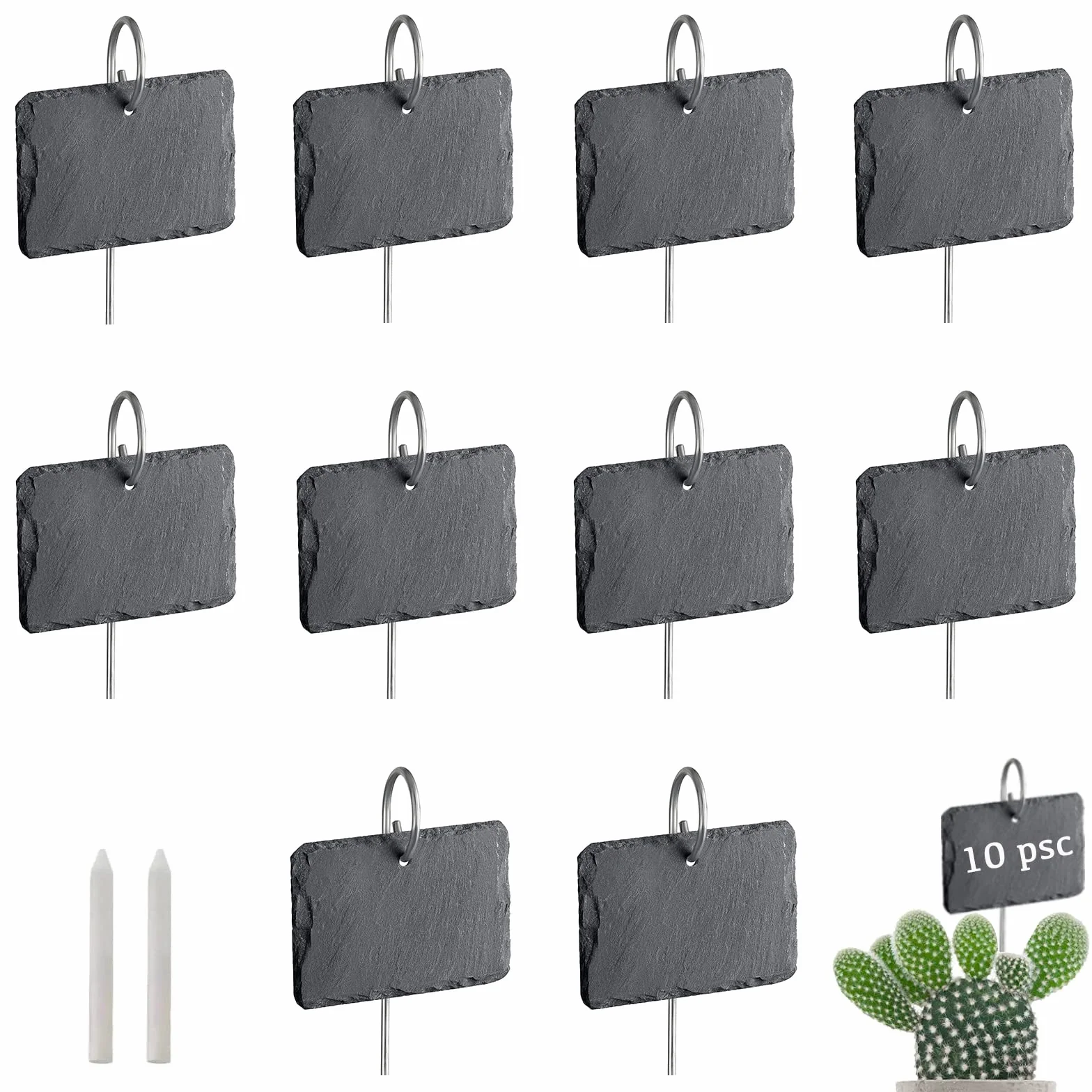 Étiquettes en Ardoise Jardin 10x8 cm avec Tiges Acier Inoxydable Réutilisables pour Plantes Potager Exterieur