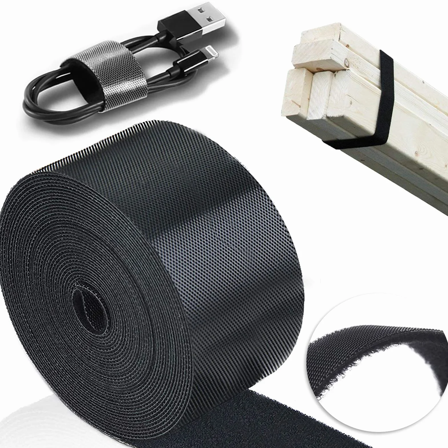 TEUVO Attache Câble Scratch, 50mm X 5M Non Adhésif Serre Câble Bande pour Cable Gestion, DIY Artisanat et Fixation des Rideaux, Réutilisables Cable Management Scratch Rouleau pour Accueil et Bureau