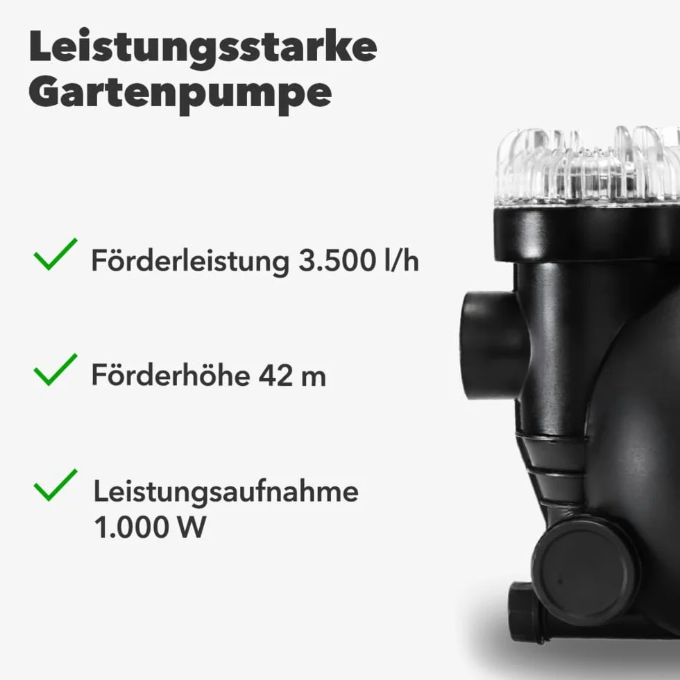 TROTEC Pompe de jardin TGP 1005 ESF - débit 3500 l/h, 1000 W - pression de refoulement 4,2 bar, hauteur de refoulement 42 m, hauteur d'aspiration 7 m, pompe à eau pour fûts et récupérateurs