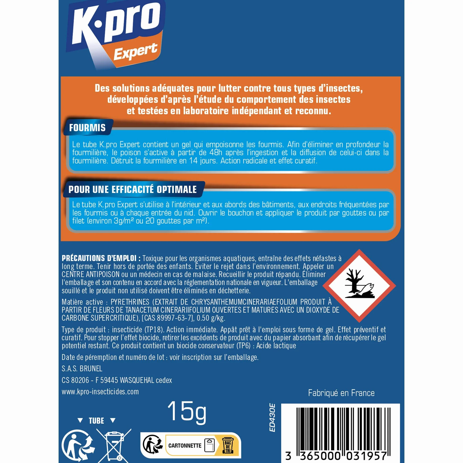 Gel Anti Fourmis K.PRO 15g Élimine Nid Action Radicale Intérieur Extérieur