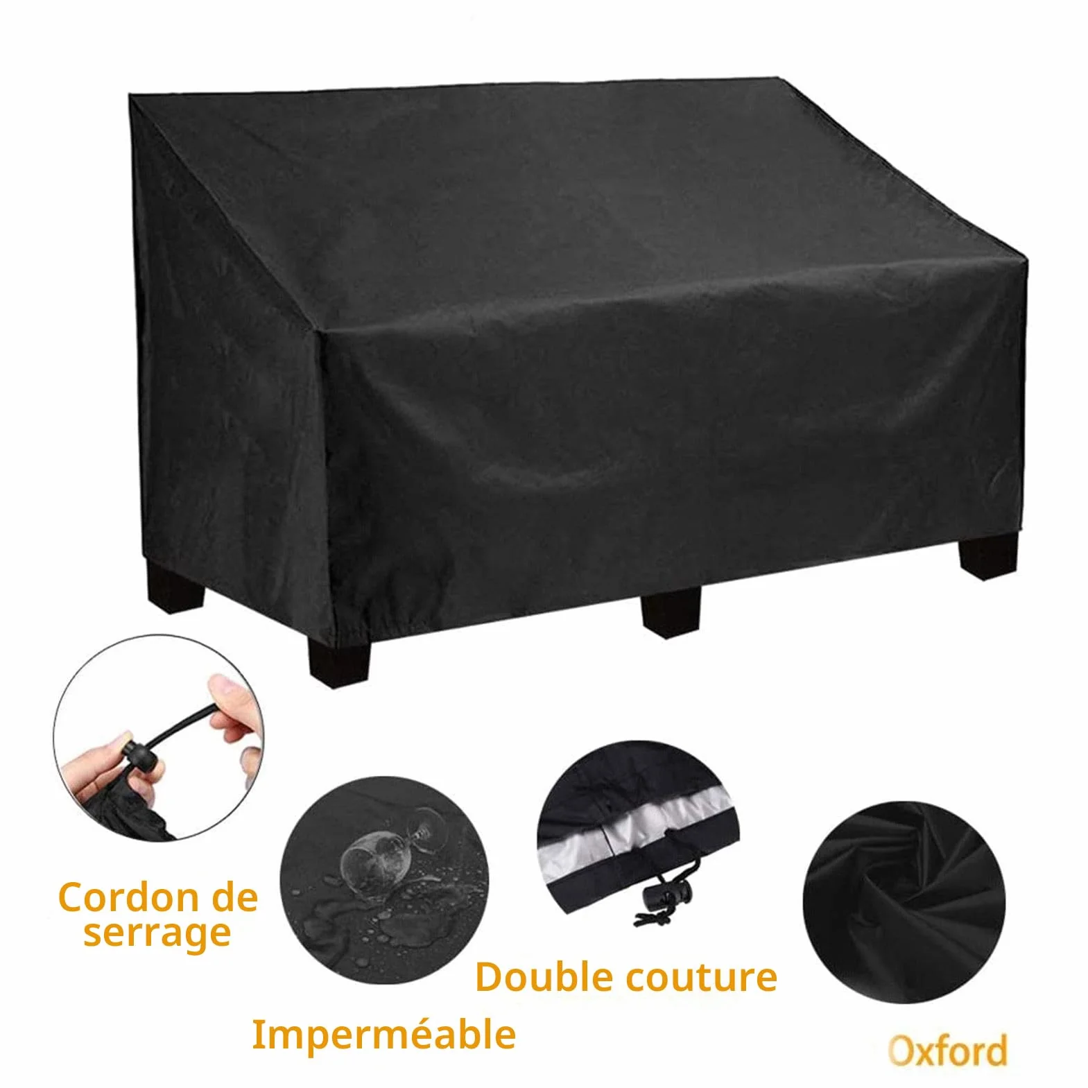 Housse de Banc d'Extérieur en Tissu Oxford Imperméable Résistante aux Déchirures pour Jardin