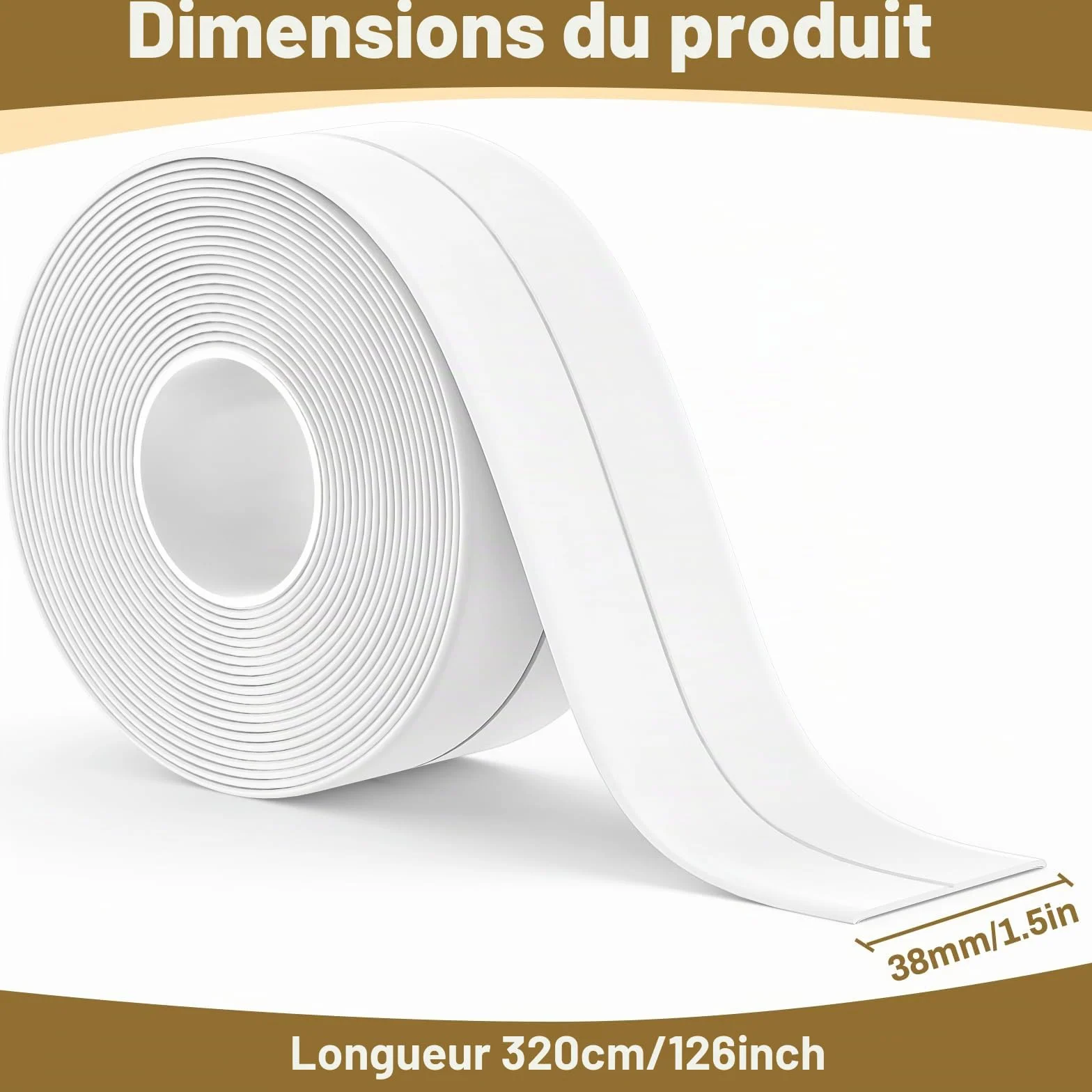 Fixmend Joint Salle de Bain, 2 Rouleaux Silicone Blanc Ruban Auto-Adhésif, Joint Baignoire - Bande d'Étanchéité pour Salle de Bain, Cuisine et Bien Plus (320 * 3,8 Cm)