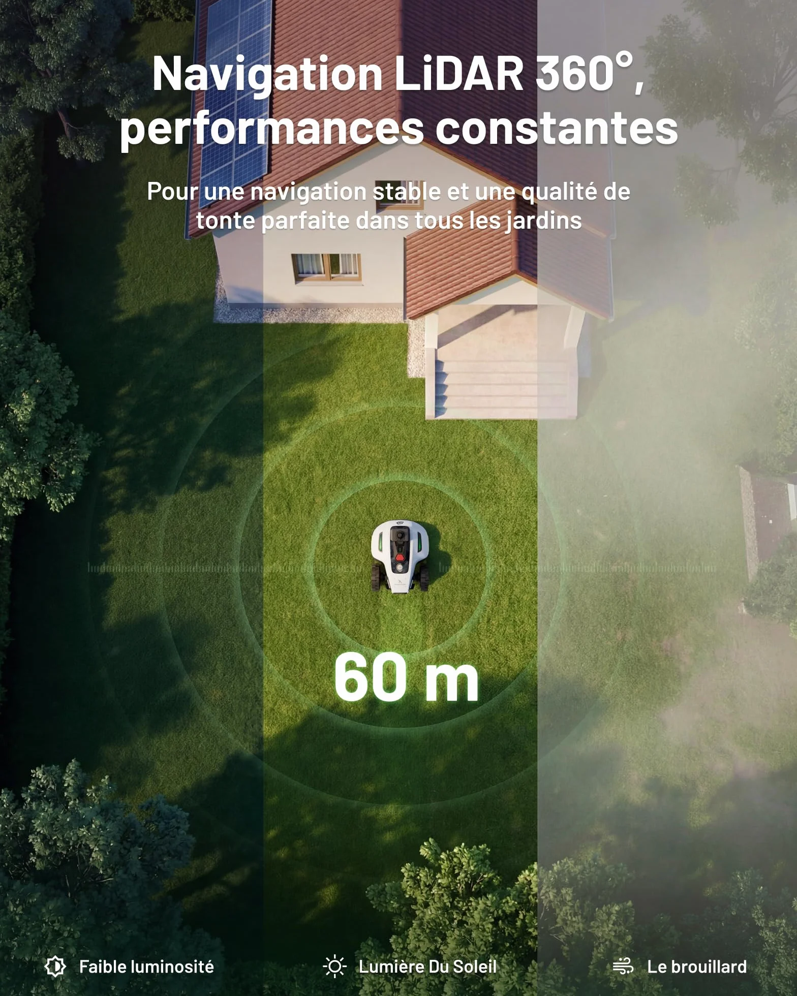 MAMMOTION YUKA Mini 2 800 LiDAR Robot Tondeuse sans Fil 800 m², Navigation 360° LiDAR + caméra, Pilotage IA, Détection 300 Obstacles, DropMow, Pentes 45%
