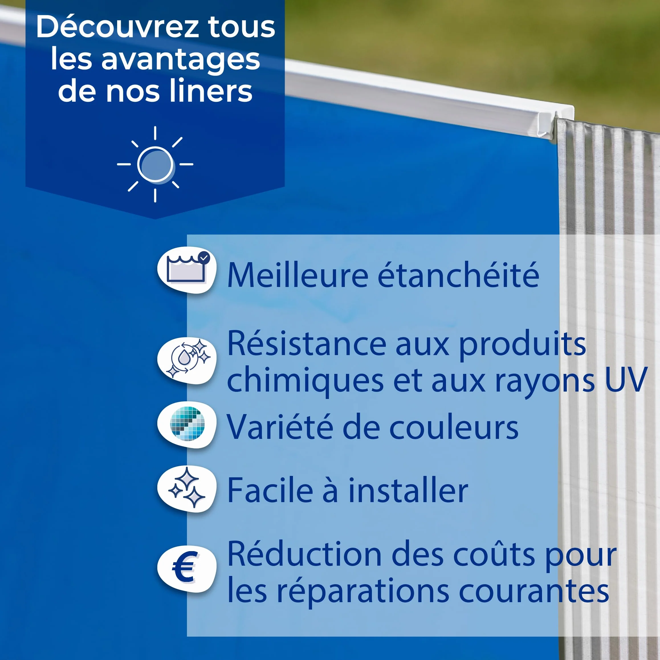 Gre Liner uni Bleu pour piscines ovales 610 x 375 x 132cm épaisseur 40/100e