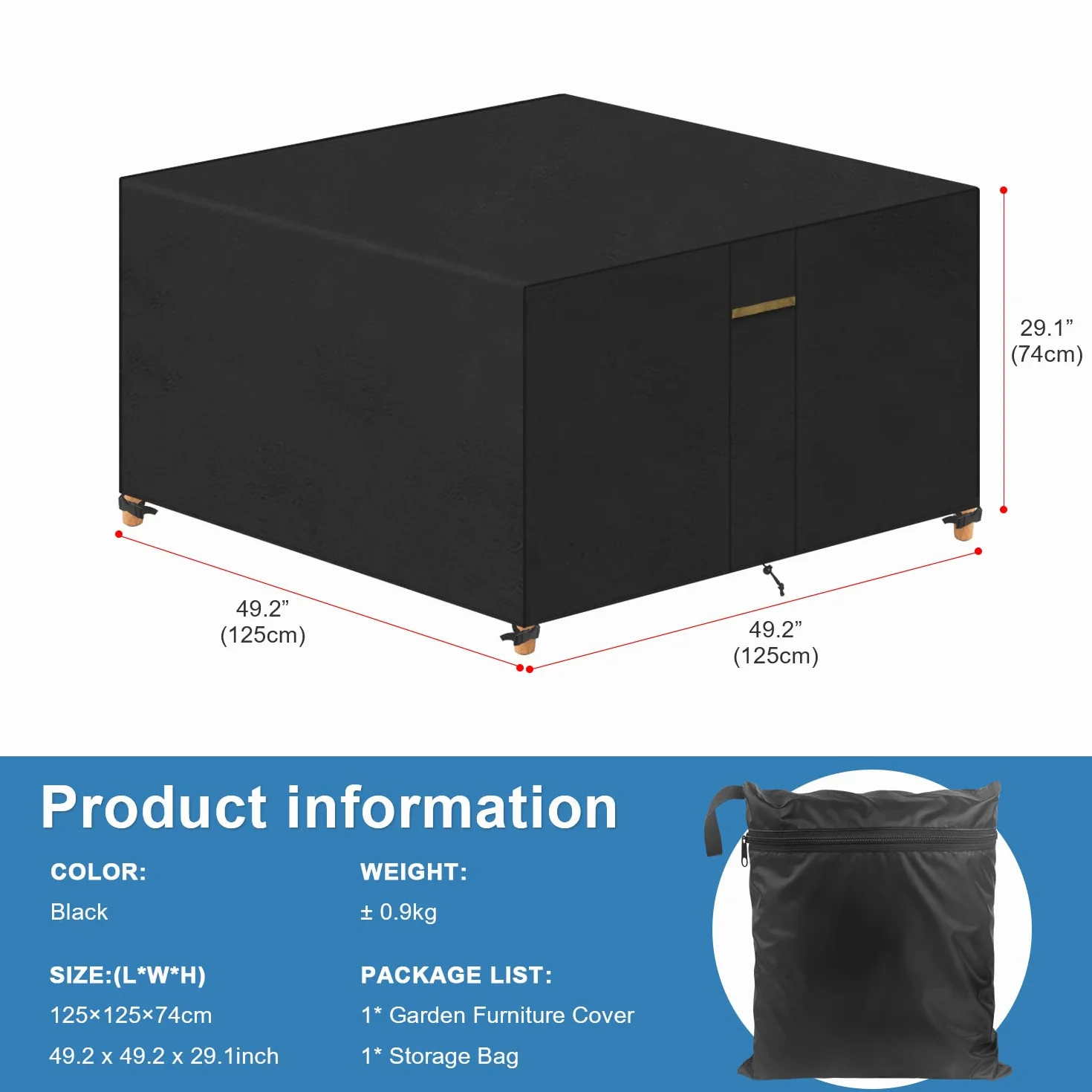 Housse imperméable meubles jardin 125x125x74 cm VANSHEIM