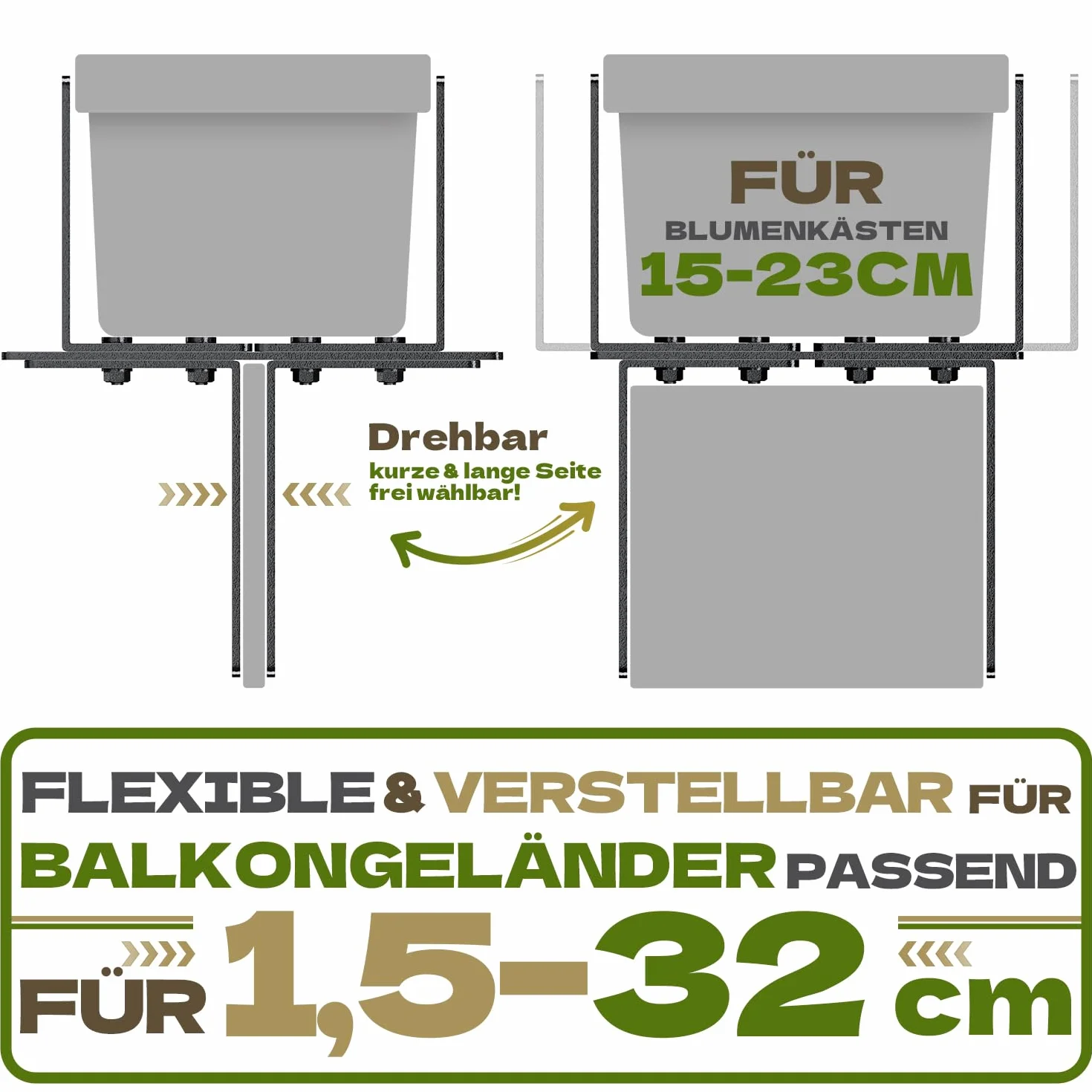 Lot de 6 supports de jardinière en forme de H sans perçage pour balustrades 1,5-32 cm et jardinières 15-23 cm