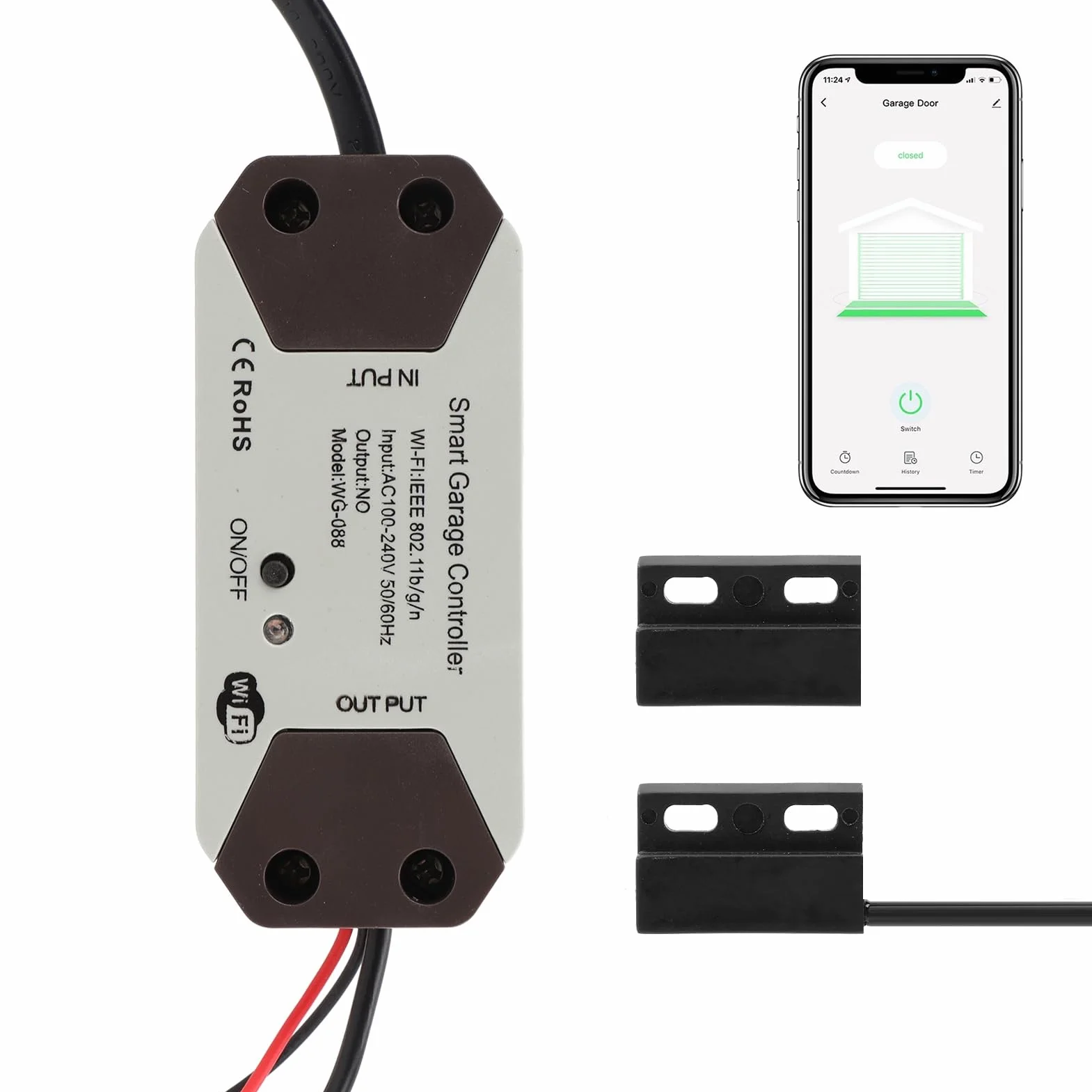 "Ouvre-porte de garage intelligent WiFi, commande vocale à distance via application, gestion pratique et sécurisée de la porte de garage, compatible avec l'application TUYA, fabriqué en matériau ABS