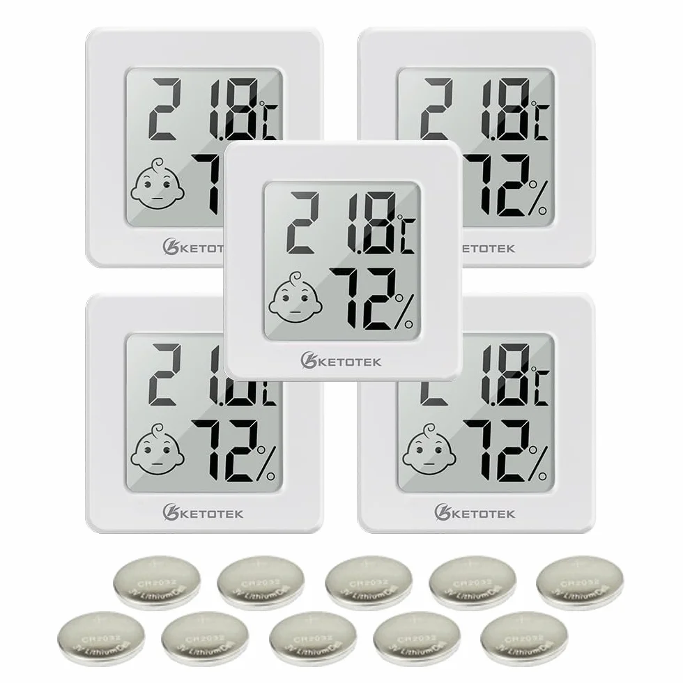 KETOTEK 5 pièces Mini Hygromètre Thermomètre Intérieur Numérique LCD Moniteur de Température et Humidité pour Maison Bureau