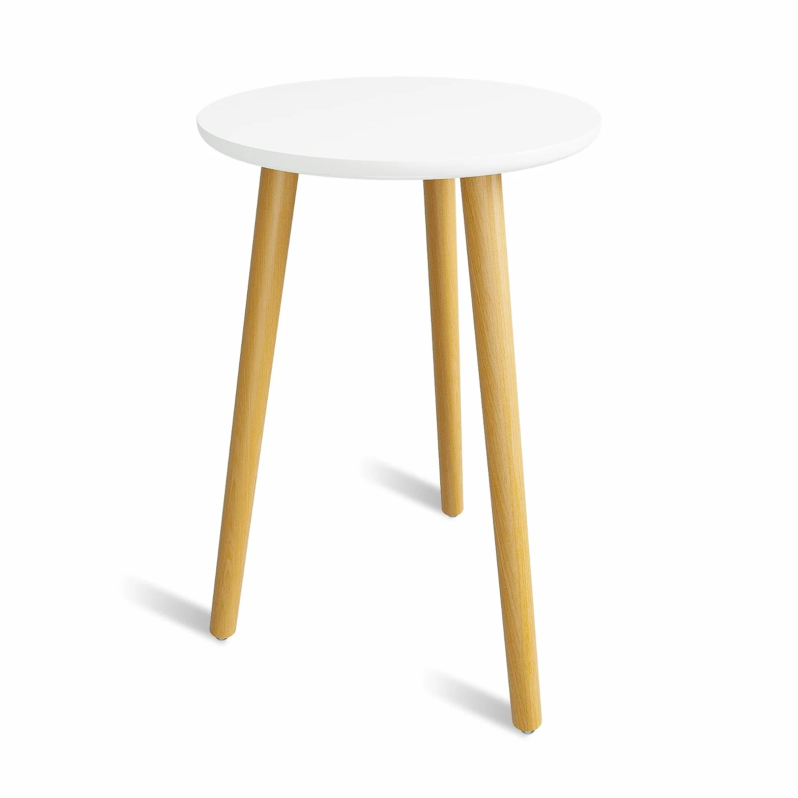 Bamworld Support pour Plantes d'Intérieur en Bois Rond, Table d'Appoint Moderne Style Milieu du Siècle - Blanc