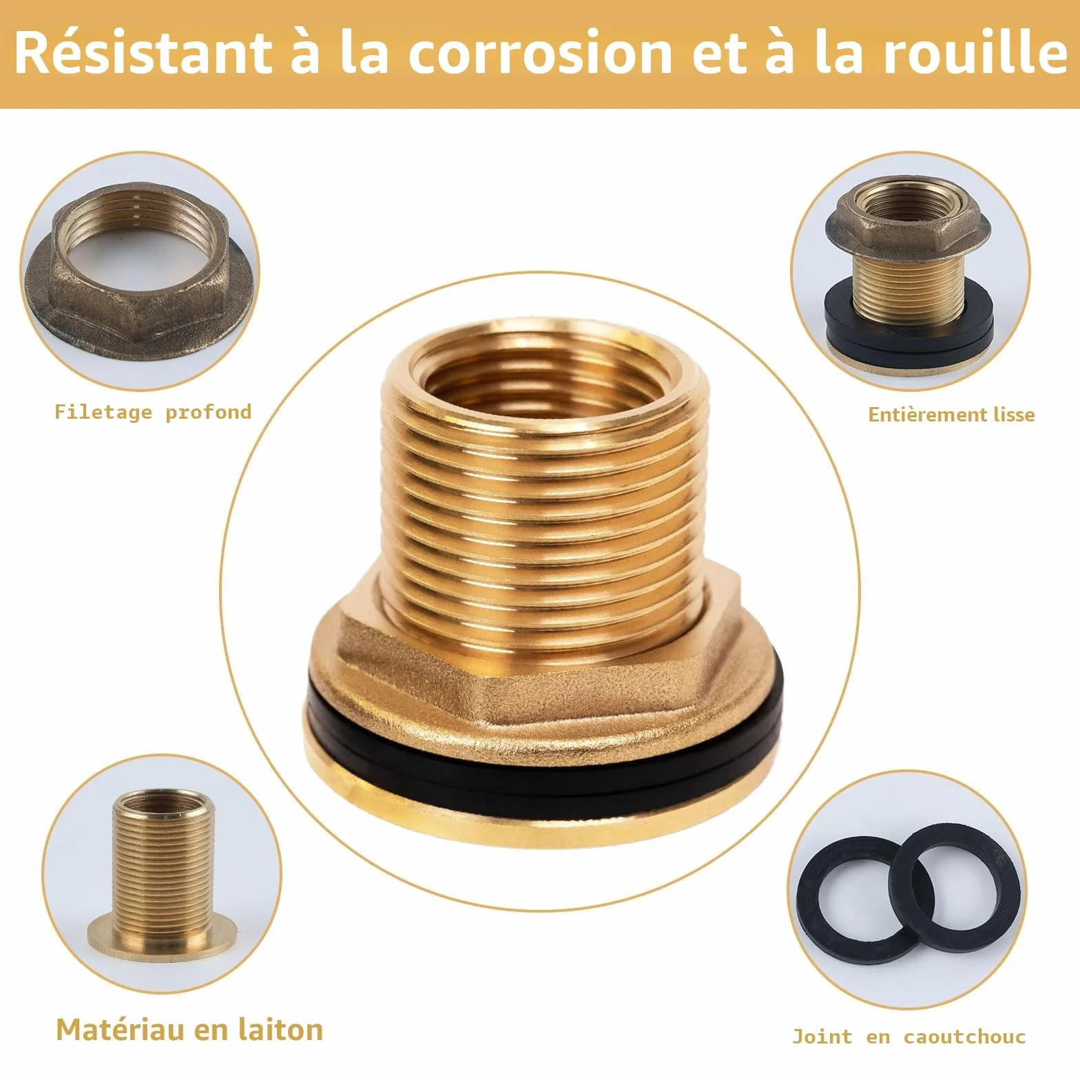 Raccord Citerne Eau de Pluie en Laiton, Douille de Seau à Pluie, Passage Universel 3/4 Extérieur 1/2 Intérieur
