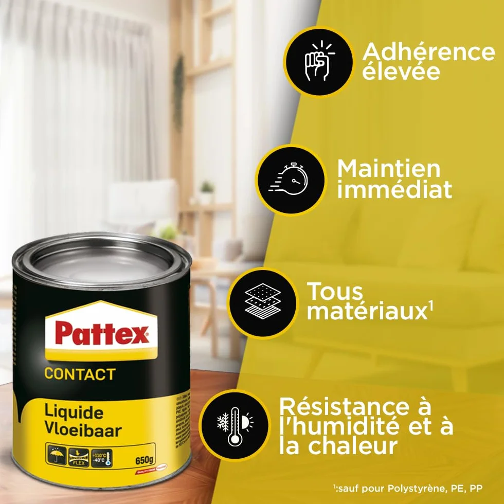 Pattex Colle contact liquide type néoprène - idéal pour l'assemblage et le placage sur tout type de matériaux - Peut être appliqué au pistolet - 300 g