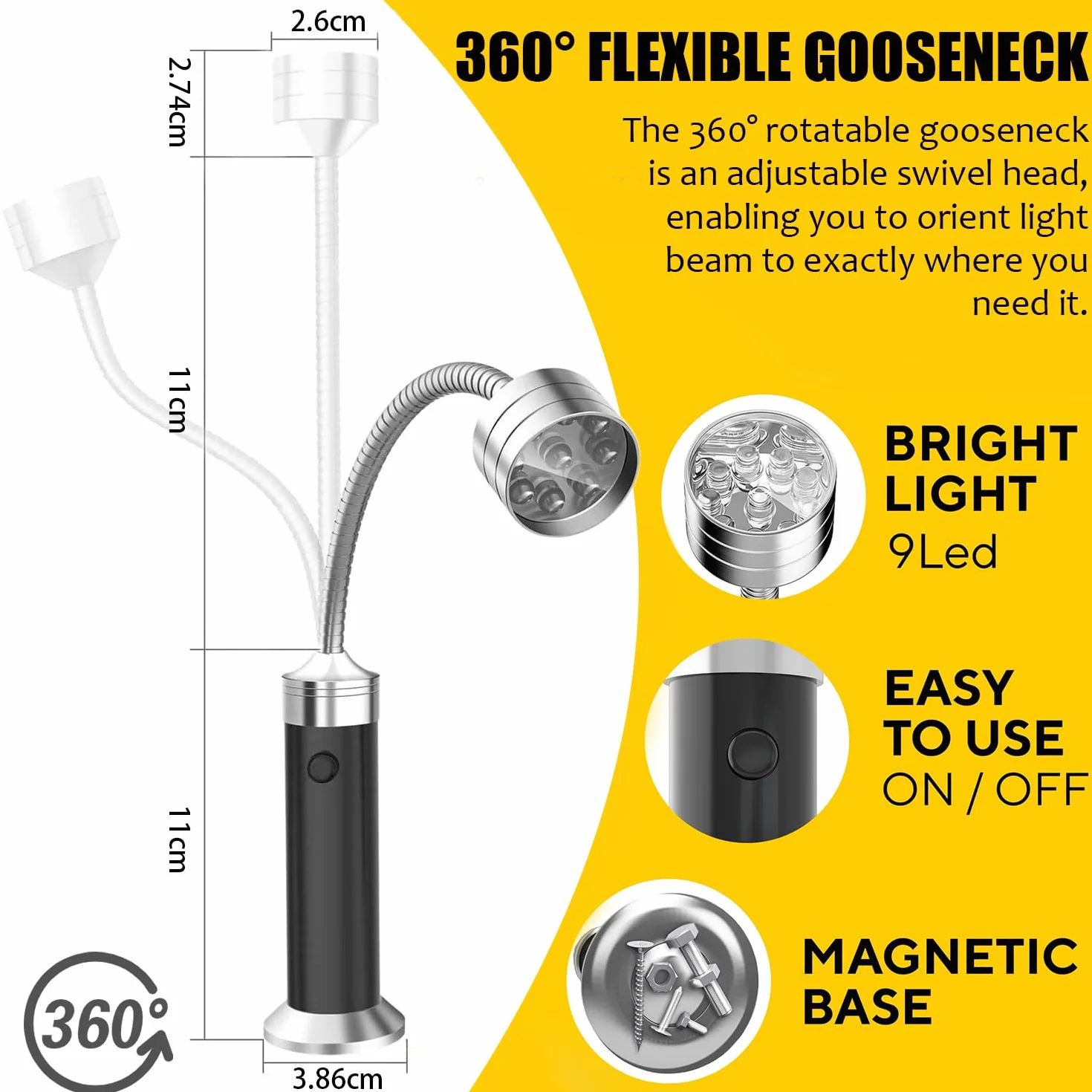Lampe Barbecue LED Lot de 2 avec Base Magnétique 360° Flexible