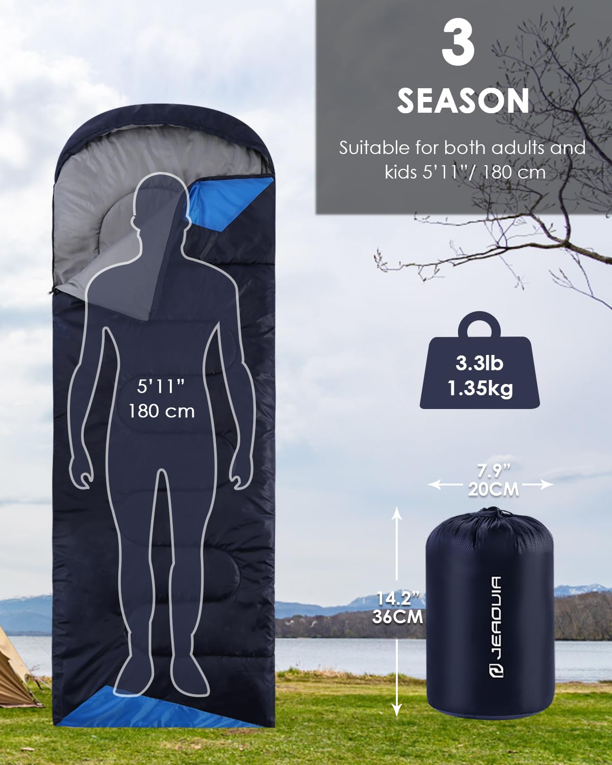 Lightweight All-Season Sleeping Bag with Compression Sack