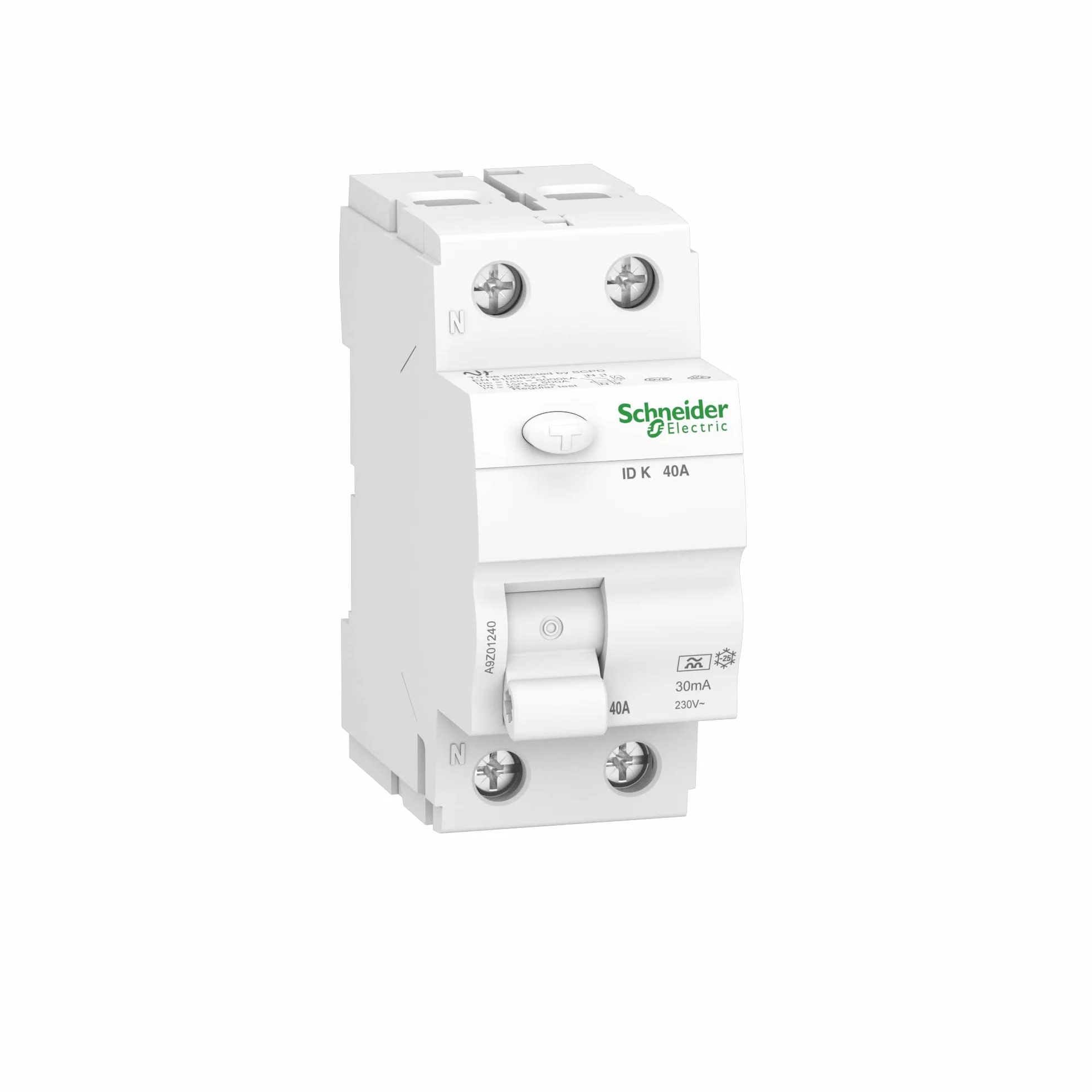 Schneider A9Z01240 Disjoncteur différentiel ID K 2P 40 A 30 mA Type A Blanc