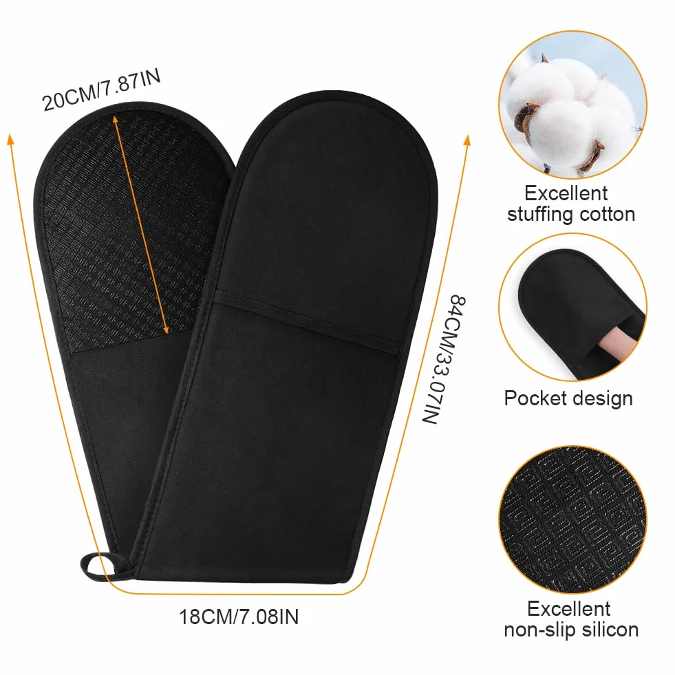 Gants de Cuisine Résistant à la Chaleur 250°C/482°F Silicone Antidérapant pour BBQ Four Grillades Noir