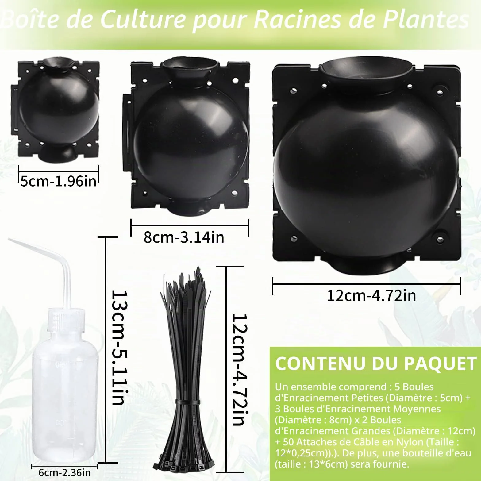 Boule de Marcottage 10 Pièces avec Attaches Fil Nylon 50 et Bouteille 250 ML, Outil de Greffage pour Plantes