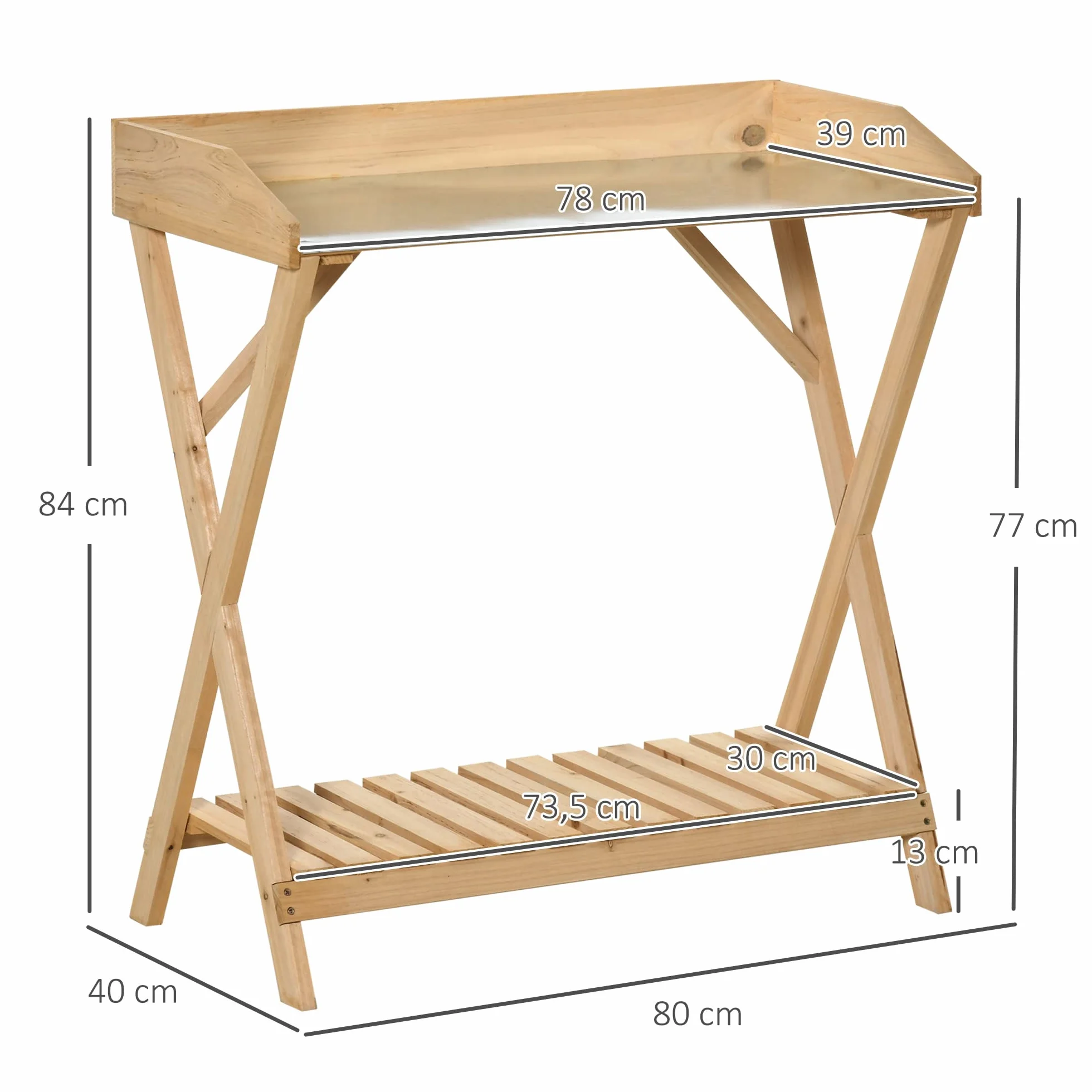 Outsunny Table de rempotage Jardinage Acier galvanisé Bois Sapin pré-huilé