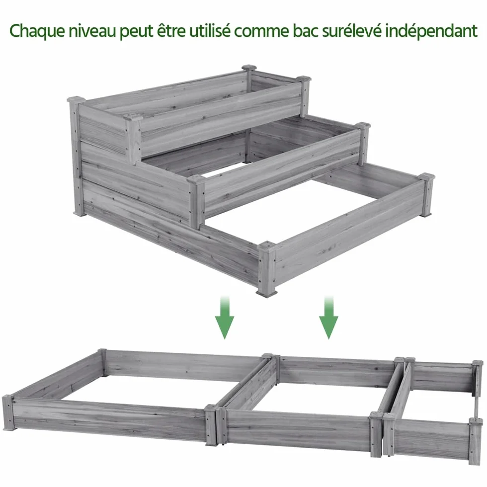 Yaheetech Carré à Plantes en Bois 120 x 120 x 56 cm Potager Surélevé 3 Étages