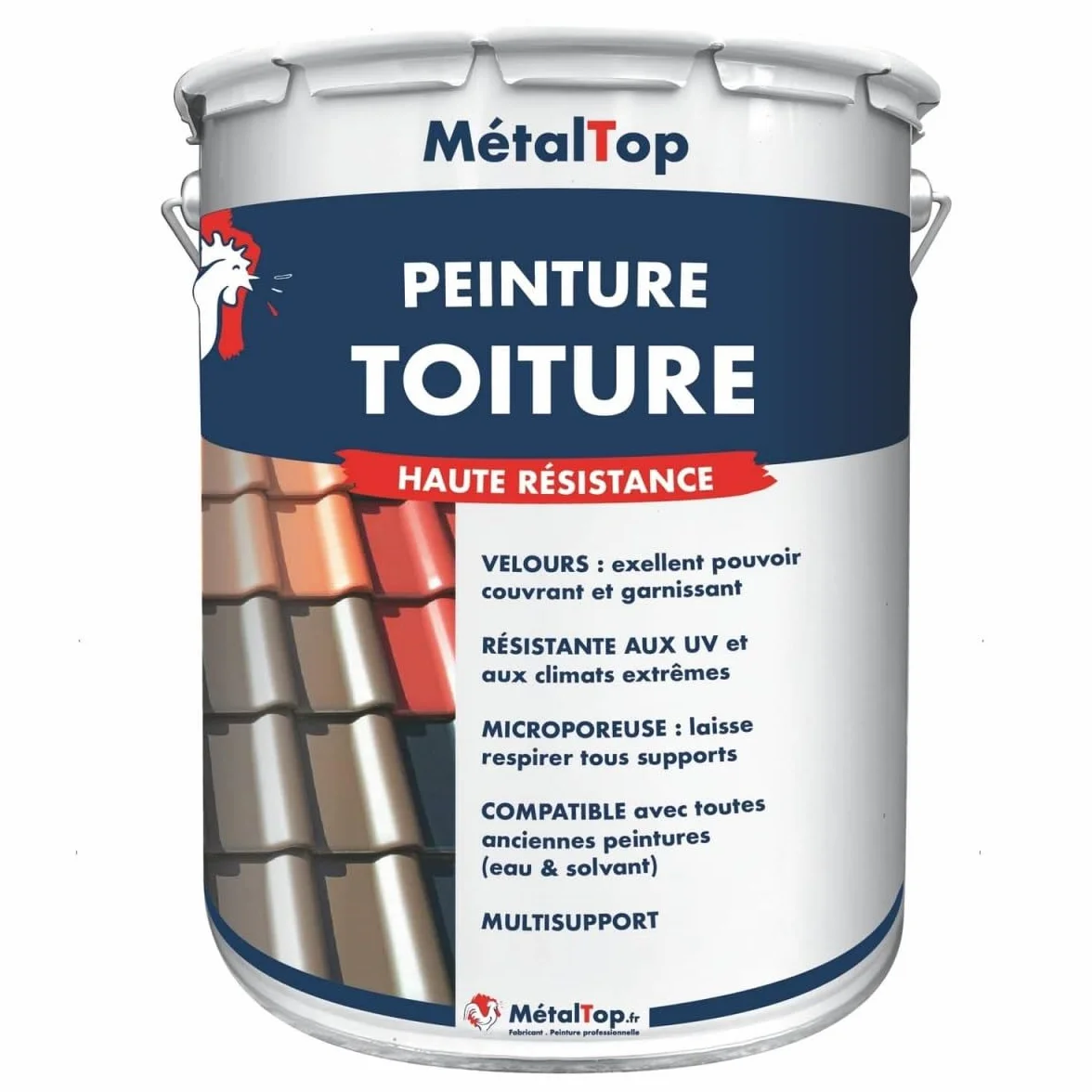 Metaltop - Peinture Toiture - Blanc pur - RAL 9010-1 L - Protection longue durée, résistante aux UV, application facile sur tuile, ardoise, tôle, fibrociment