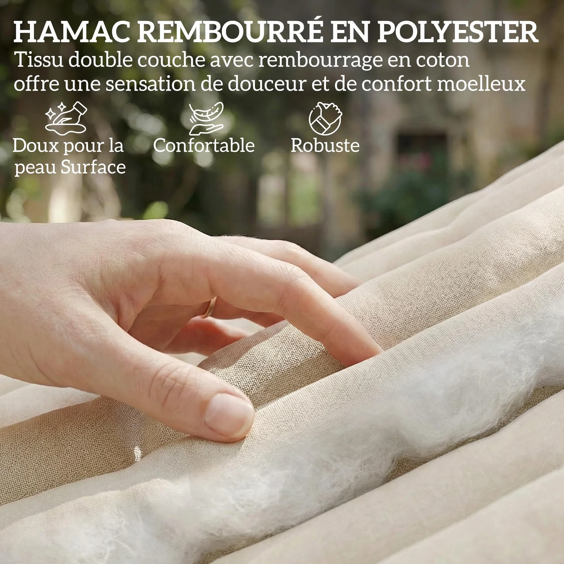Outsunny Hamac Suspendu 325 cm avec Oreiller Extra-Long, Tissu Matelassé, Barres Anti-basculement Hêtre Courbées