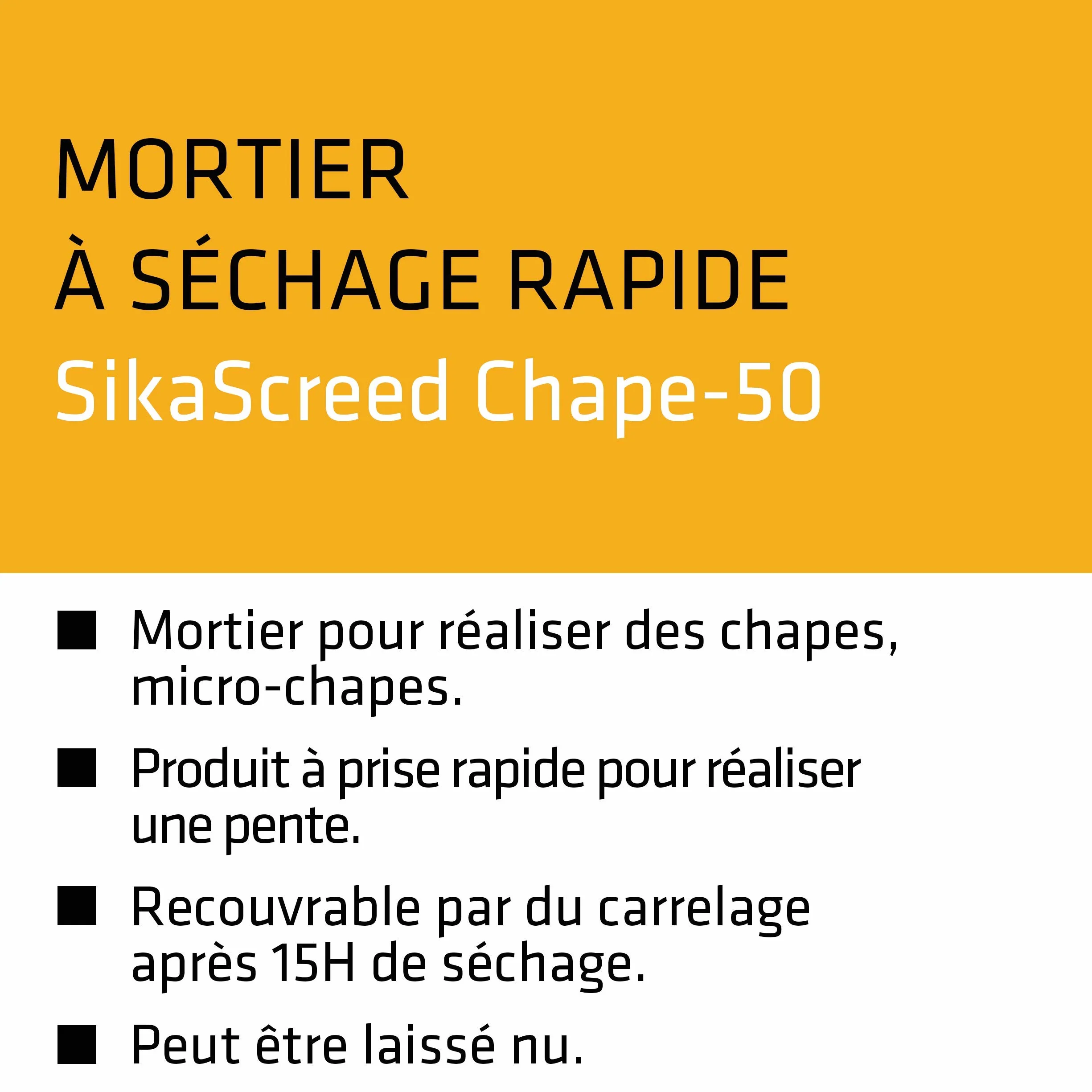 SIKA - Mortier pour réalisation de petites chapes - SikaScreed Chape 50 Gris - Produit à prise rapide - Peut être laissé nu - Recouvrable par du carrelage après 15h de séchage - 25kg