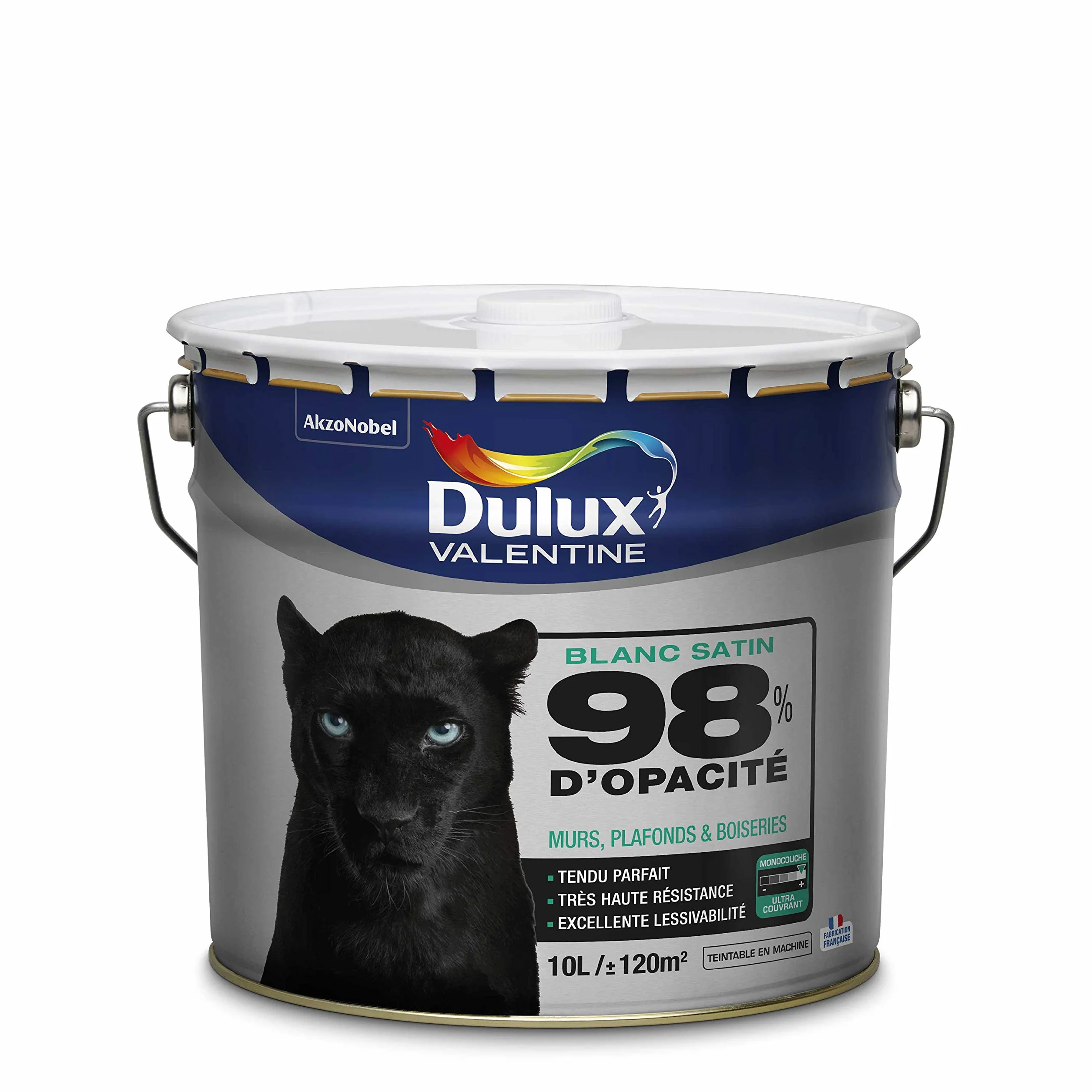 DULUX VALENTINE Peinture 98% d'Opacité - Murs, Plafonds, Boiseries - Satin Blanc 10L 5262304