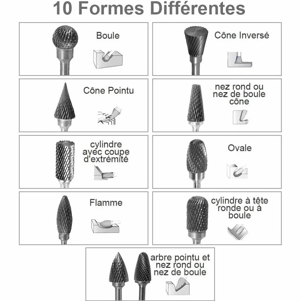 10pcs 3 * 6MM Fraise Burr Rotative en Carbure de Tungstène Set Double Coupe Tête otary Burr Gravure CNC Bits Pour Dremel Outils Rotatifs