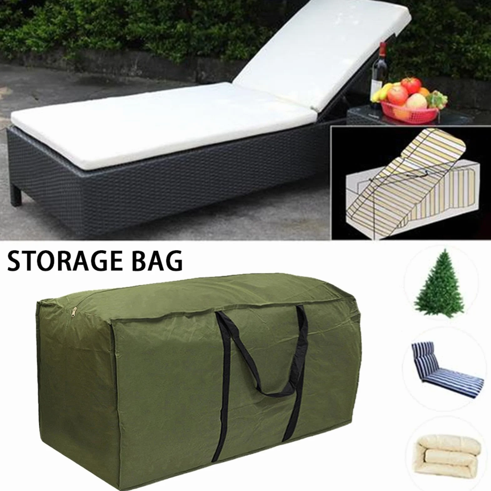 Sac de rangement imperméable pour coussins de meubles de jardin, grand sac pliable avec poignées et fermeture éclair