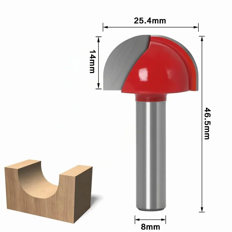 ASNOMY Fraise à Fond Rond Bois, 5PCS Router Bits 8mm Tige 12/16/ 19/22/25.4mm Fraise à gorges Carbure Queue Fraise à Rainurer pour Défonceuse Outil de Coupe Bit de Routeur