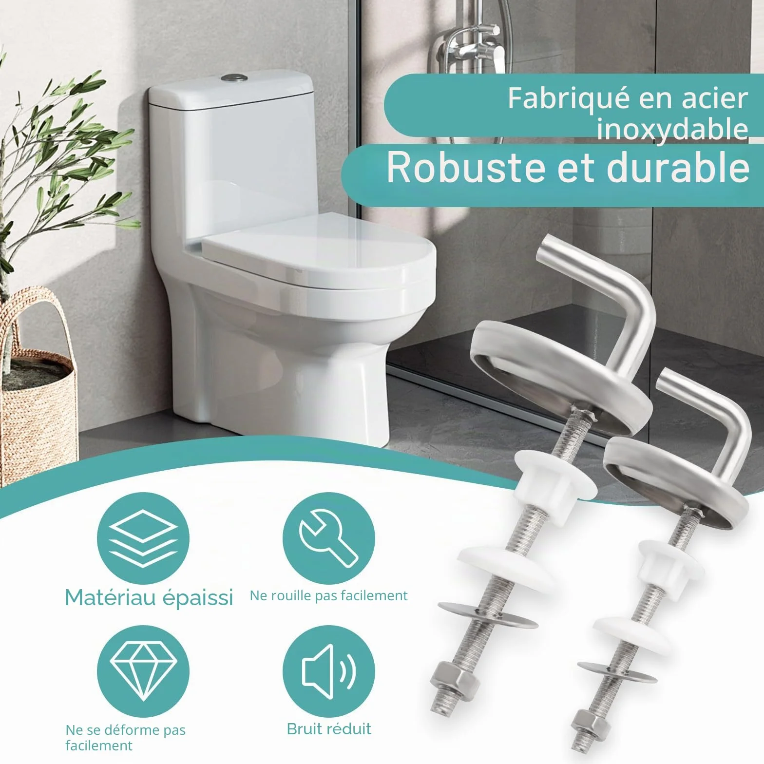 Charnières de Siège de Toilette en Acier Inoxydable, 2 Pièces Dos au Mur pour Abattant de Toilette, Rechange pour Bureau (B)
