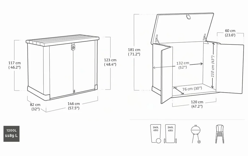 KETER Abri Horizontal Range Poubelle SIO Pro 1200 litres Beige