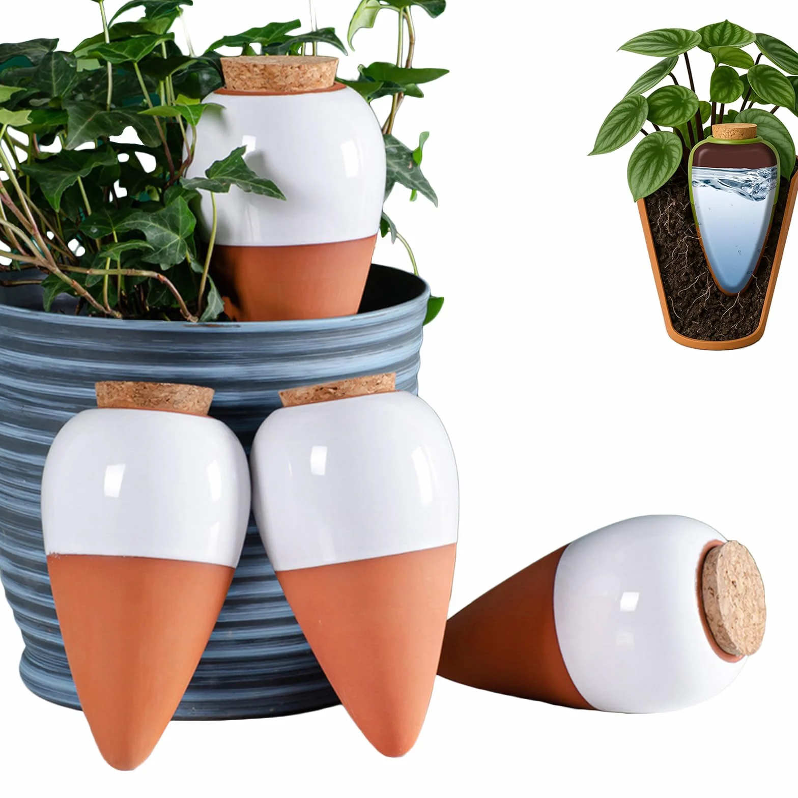 Oyas A Planter Terre Cuite Lot de 4 Ollas Arrosage Automatique pour Plante Intérieur Extérieur Cône en Argile