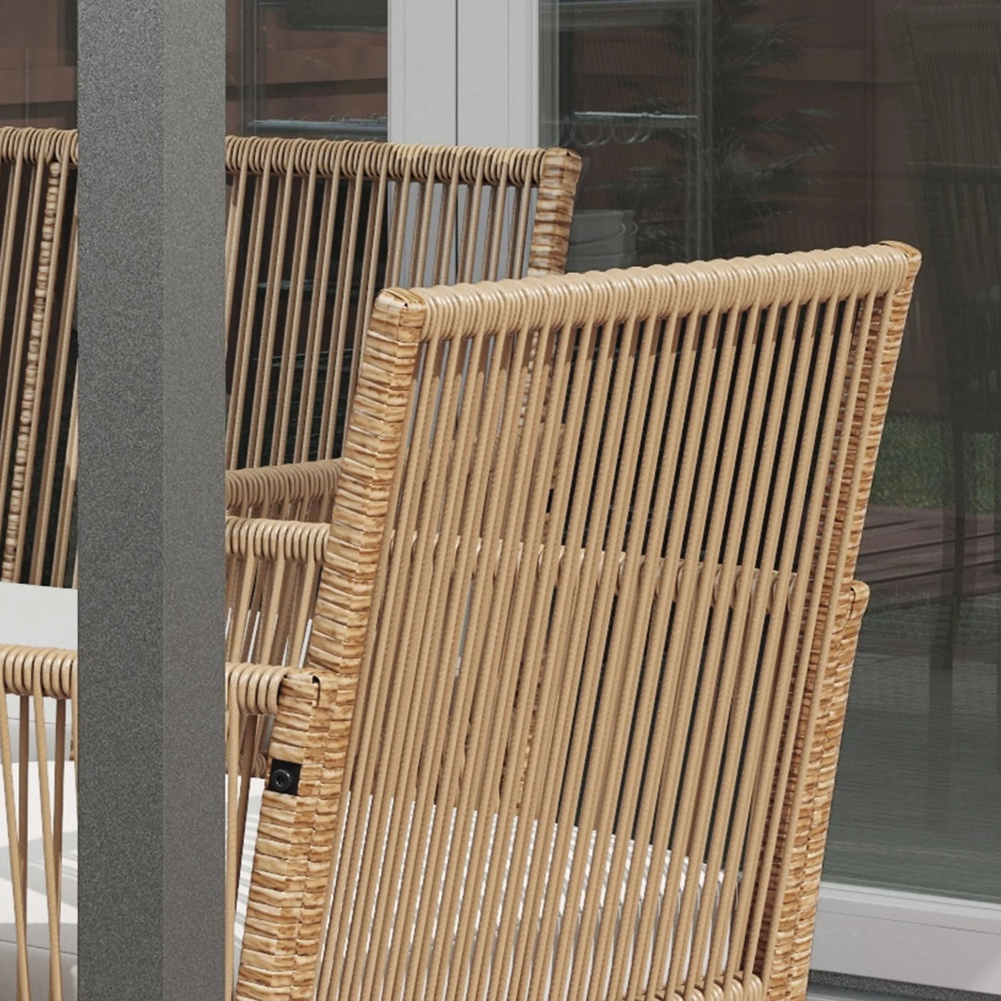 Outsunny Salon de Jardin 4 pièces Canapé 2 Places Fauteuils Table Basse Verre trempé Noir Métal Résine tressée Beige