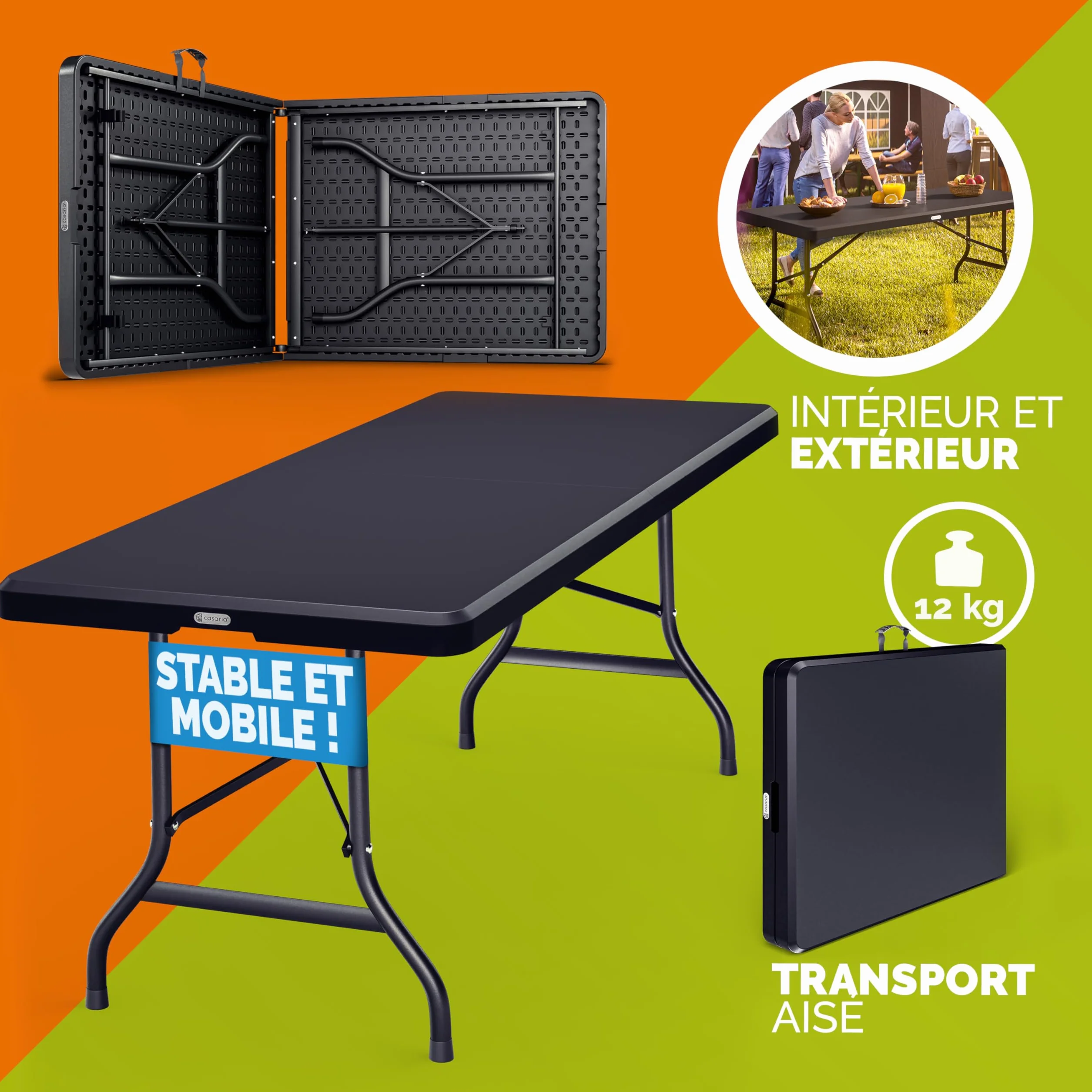 Casaria Table de Camping Pliante Plastique 183x75x73cm 8 Personnes Anthracite