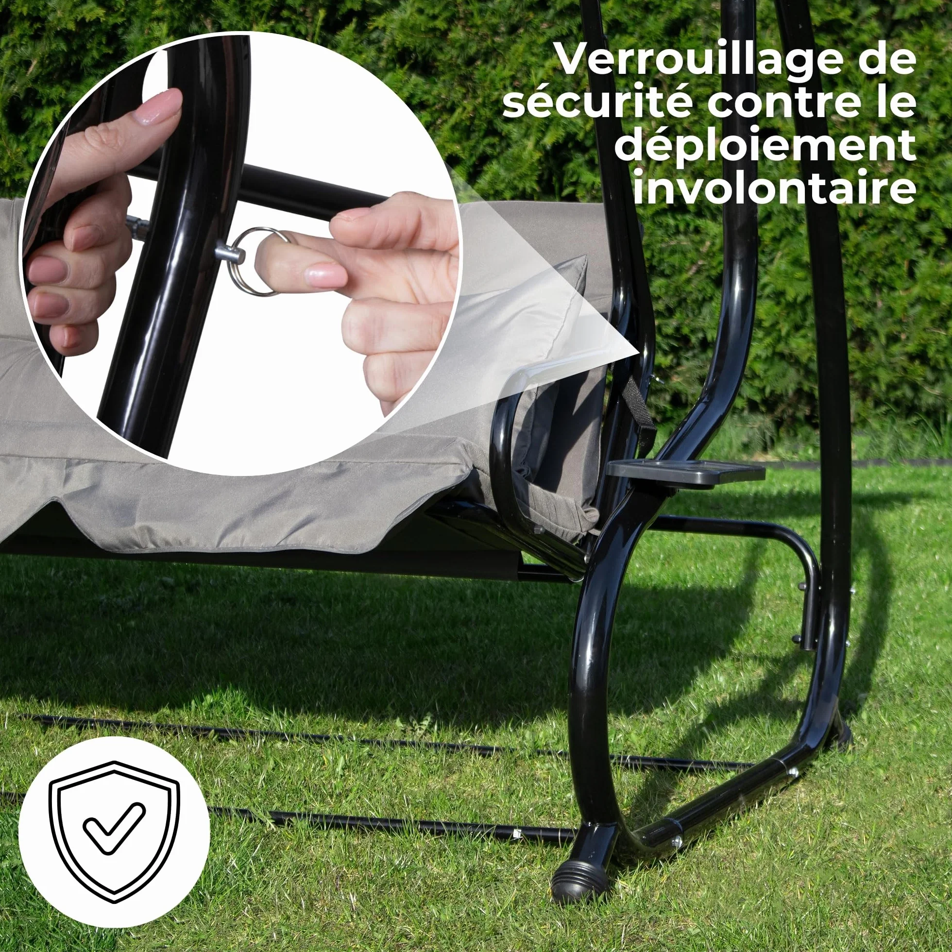 SPRINGOS Balancelle de Jardin 4 Places 220 x 162 cm avec 2 Coussins Porte-Gobelet Toit Réglable Balançoire Jardin Acier Gris