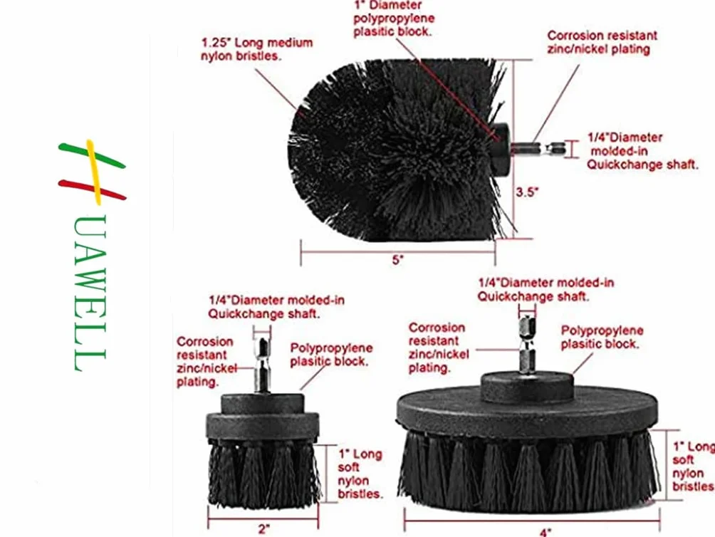 Brosse à récurer électrique Ultra Rigide avec rallonge pour perceuse - Ensemble de nettoyage en Nylon