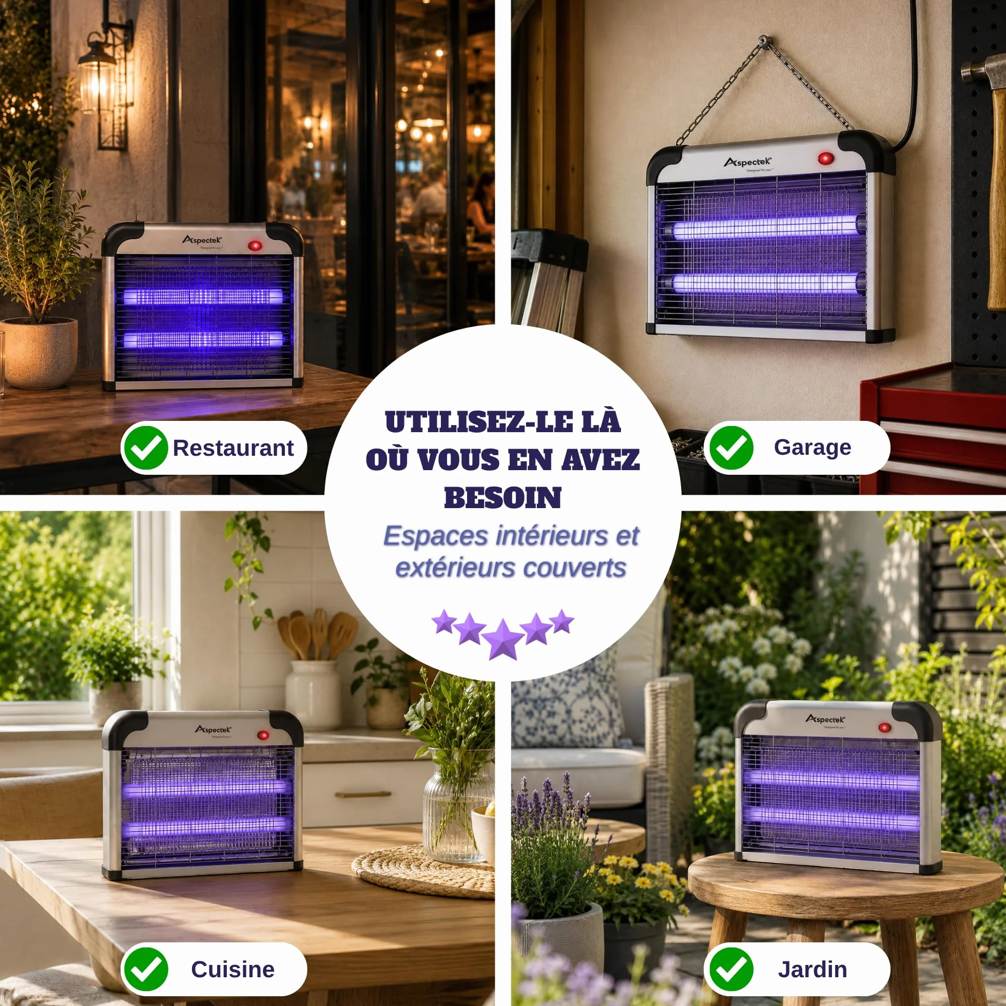 ASPECTEK Piège à Insectes Électrique 20W UV 2800V Tue-Moustiques Mouches Moucherons