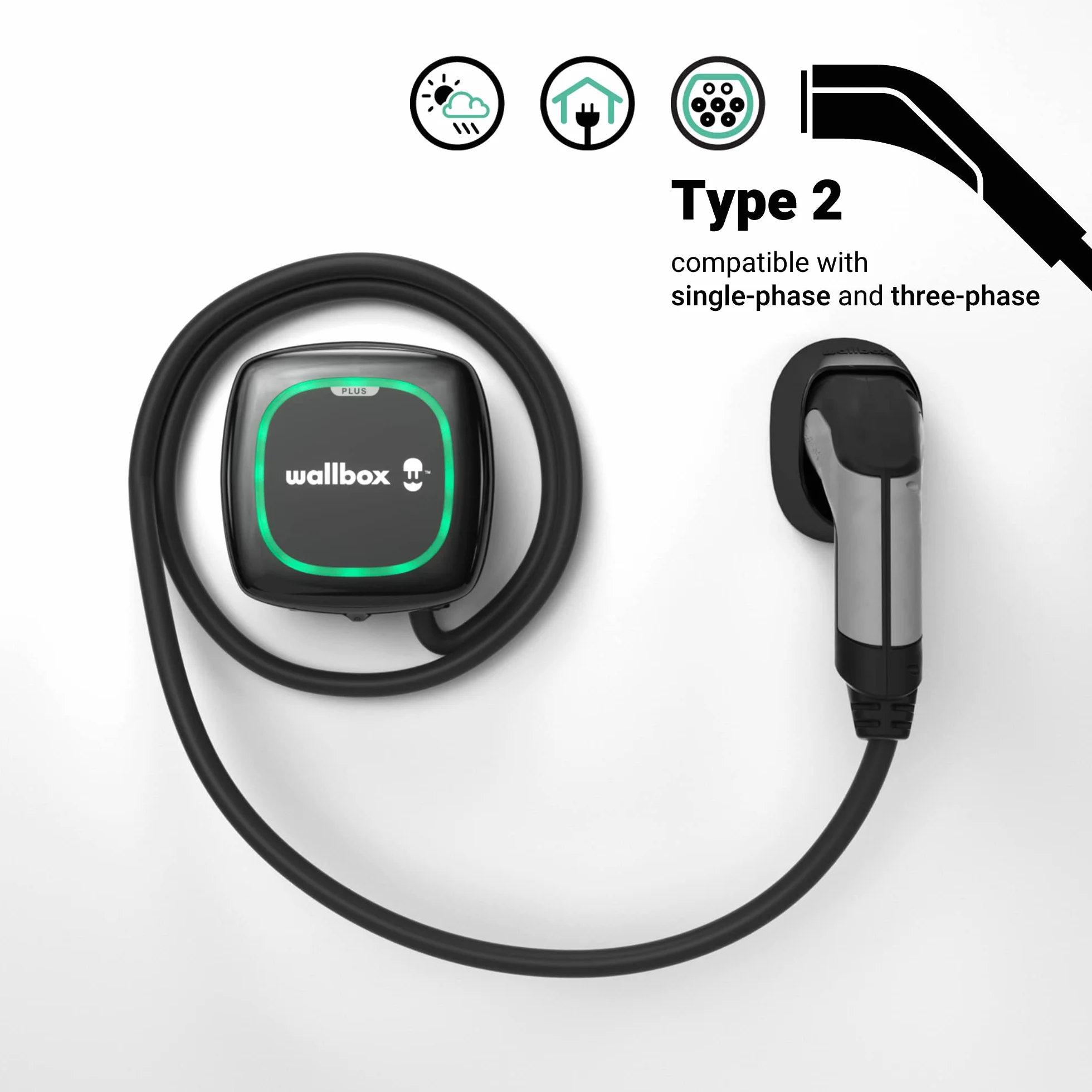 Wallbox Support de Chargeur EV Type 2 - Gestion du Câble de Charge EV Intérieur/Extérieur - Noir