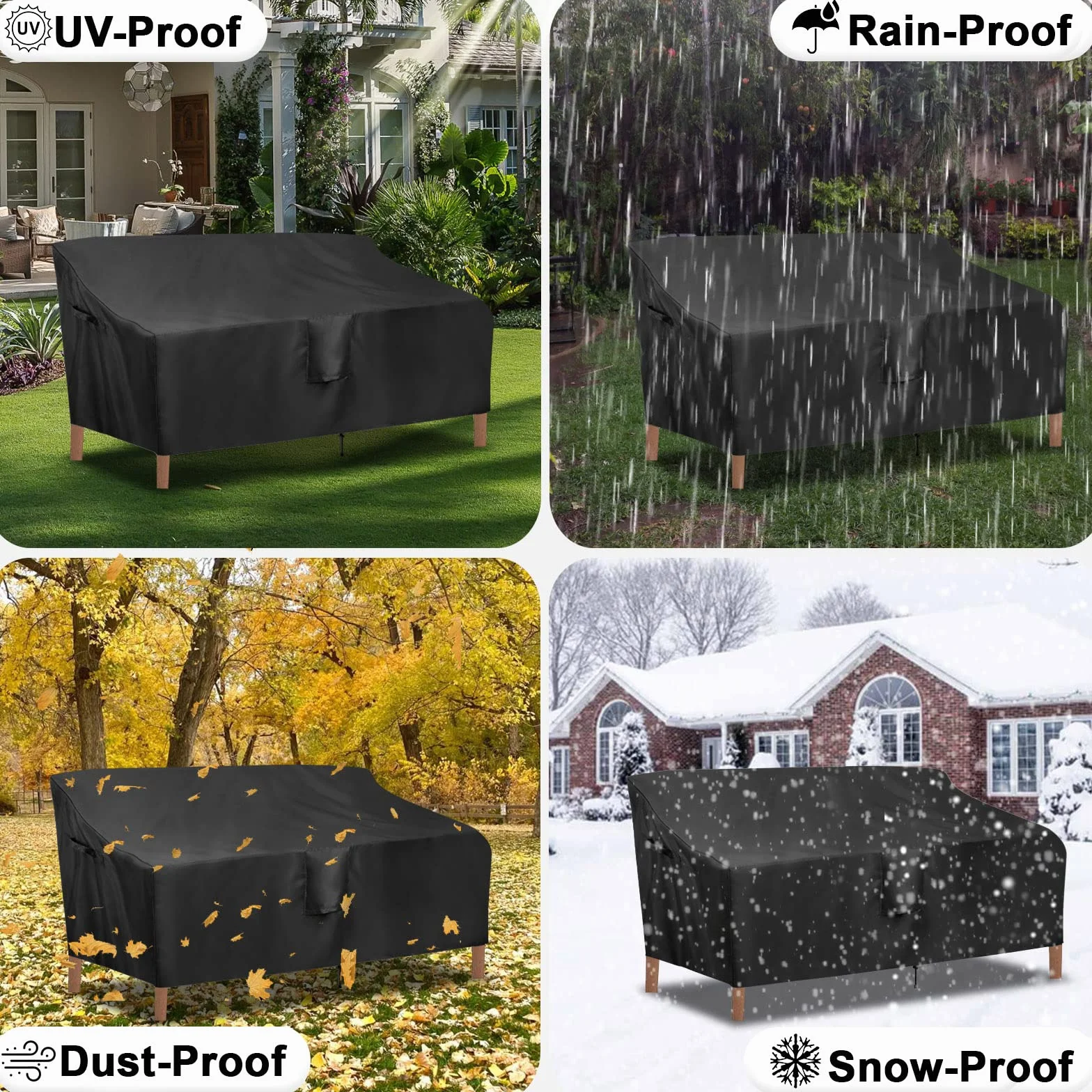 OutdoorLines Housse de canapé 3 places imperméable résistante UV 193 x 81 x 83 cm noir