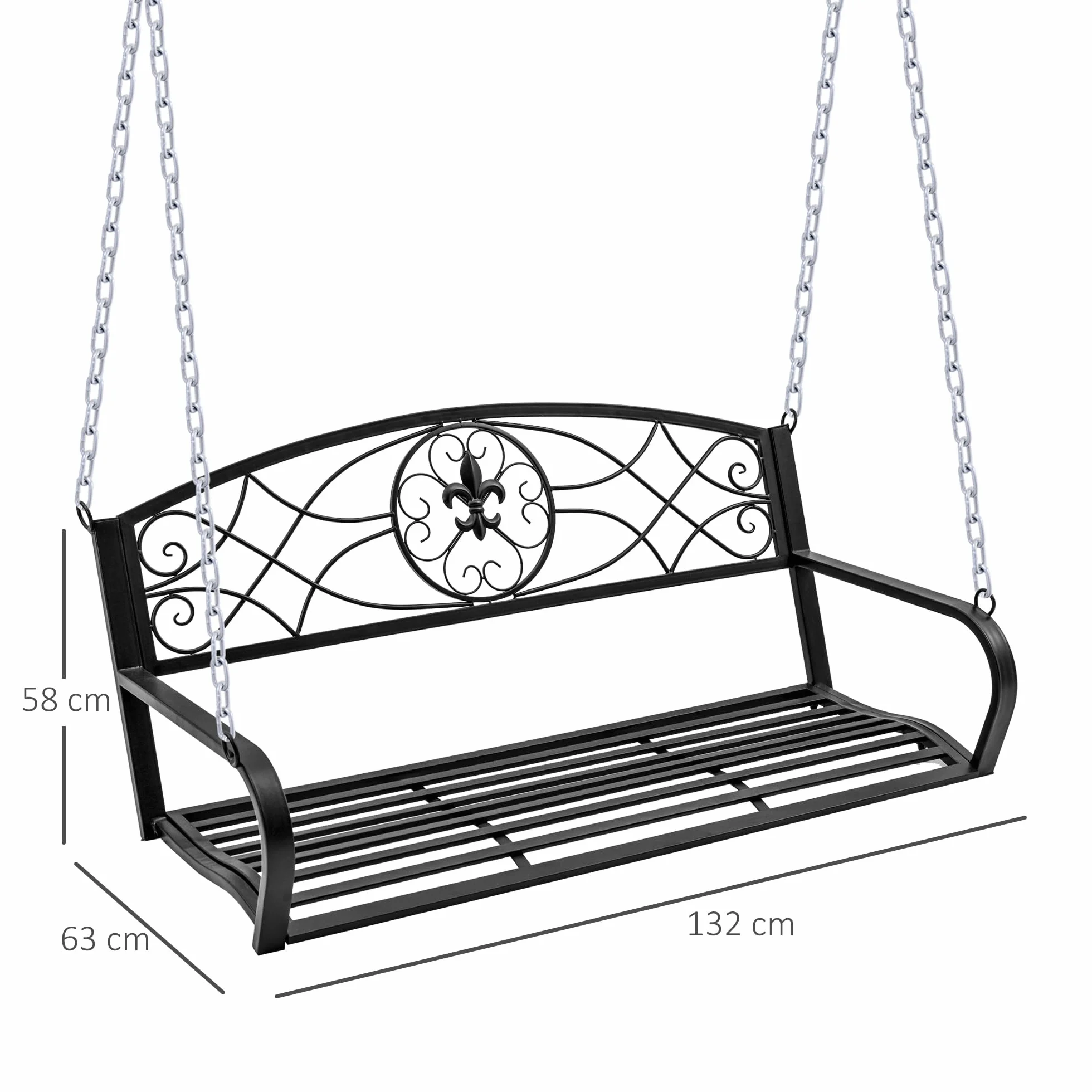 Outsunny Banc Suspendu 2 Places Chaînette Métal Noir 132x63x58 cm