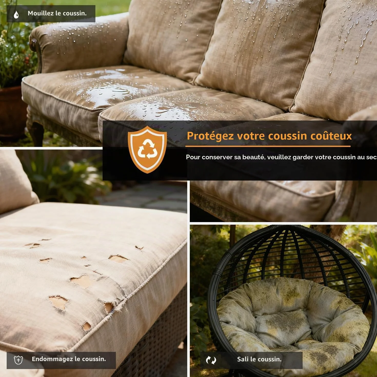 Dokon Sac de Rangement Housse Coussin Jardin lmperméable Anti-UV Tissu Oxford Robuste 125x40x55cm Noir