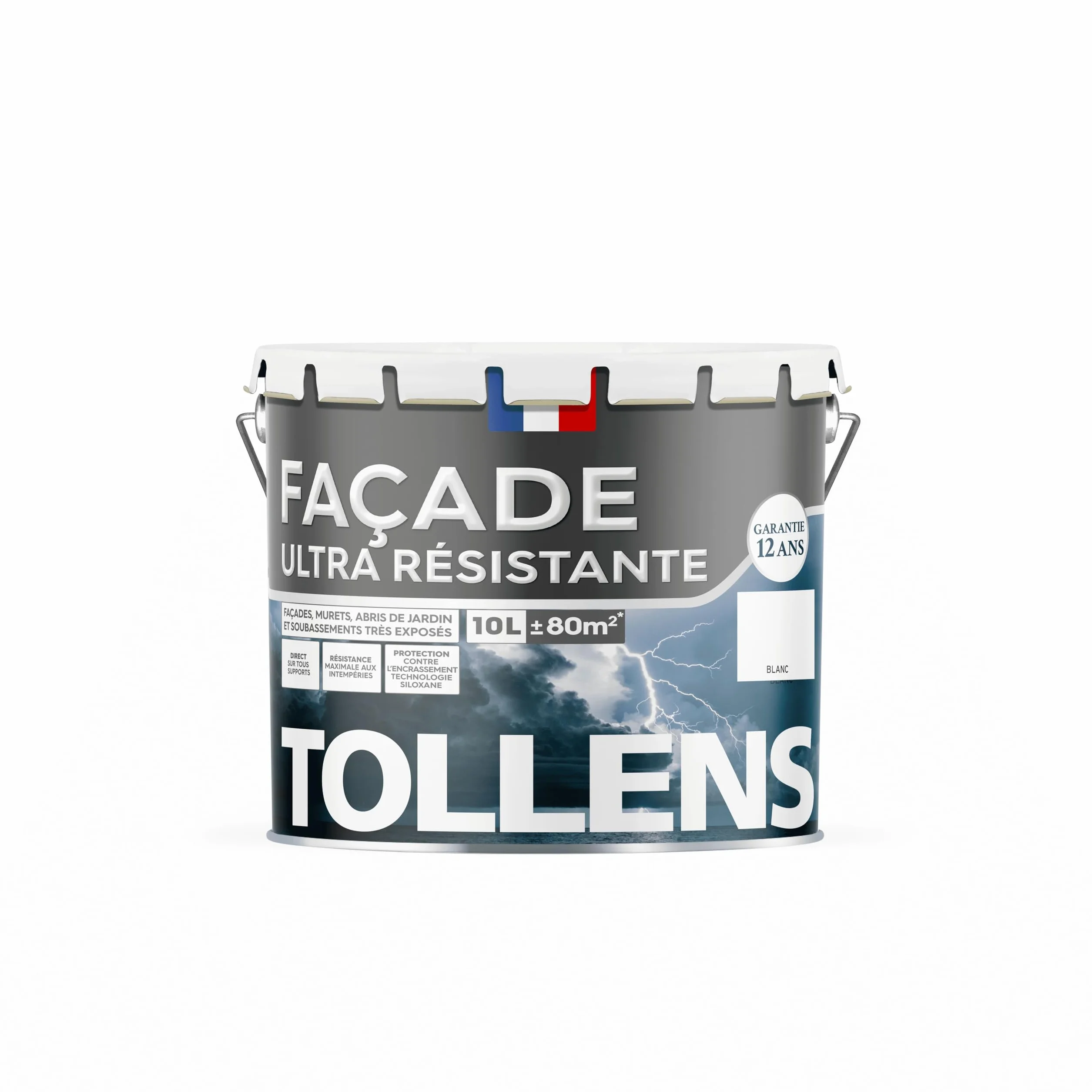 Tollens - Peinture Façade Acrylique Ultra Résistante, Pour Murs Extérieurs, Murets, Abris de Jardin, Mat, Blanc, 10L = 70 m2