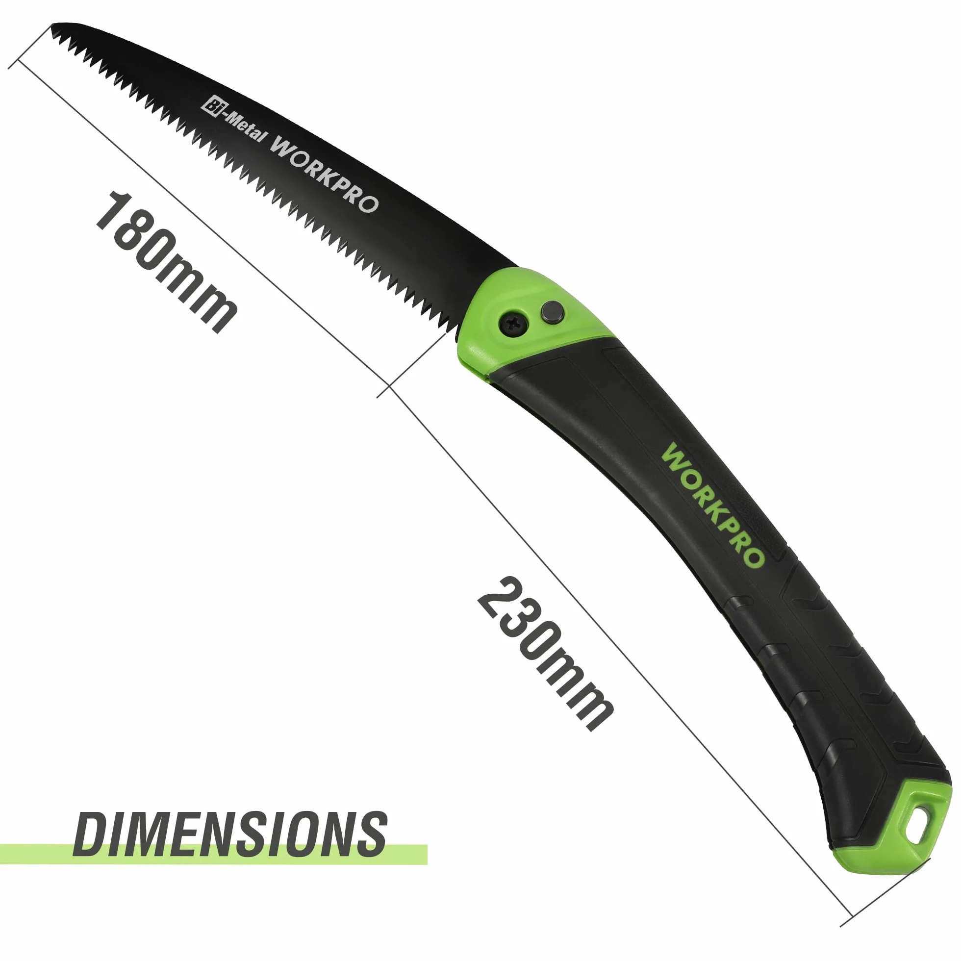 WORKPRO Scie Elaguer à Main Bimétal, Scie Pliante avec Dent à Triple de Coupe et Verrouillage de Sécurité pour Elagage, Emondage, Jardinage, Camping