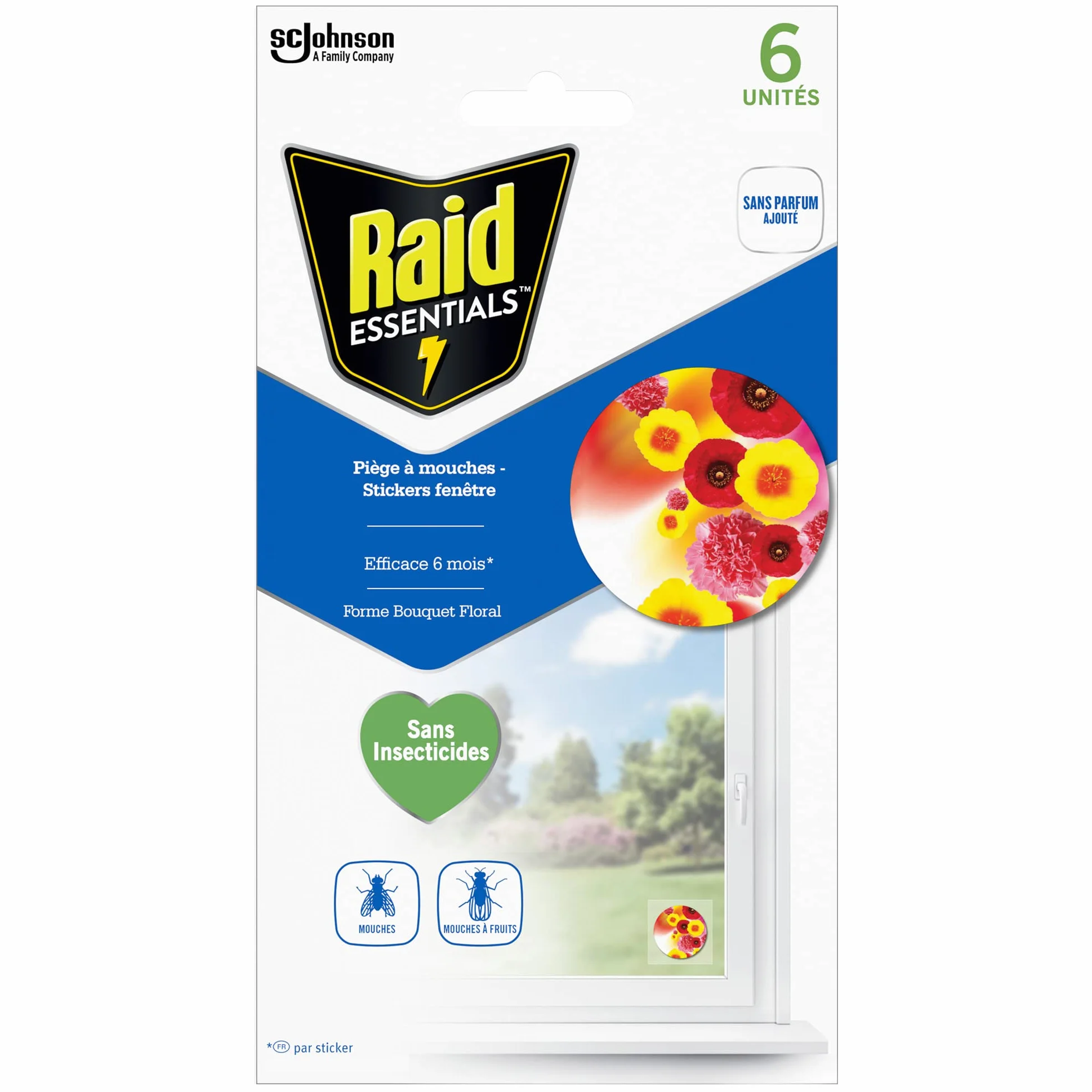 Raid Essentials Piege À Mouches Et Mouches À Fruits Sticker Fenêtre Forme Soleil Levant 6 unités