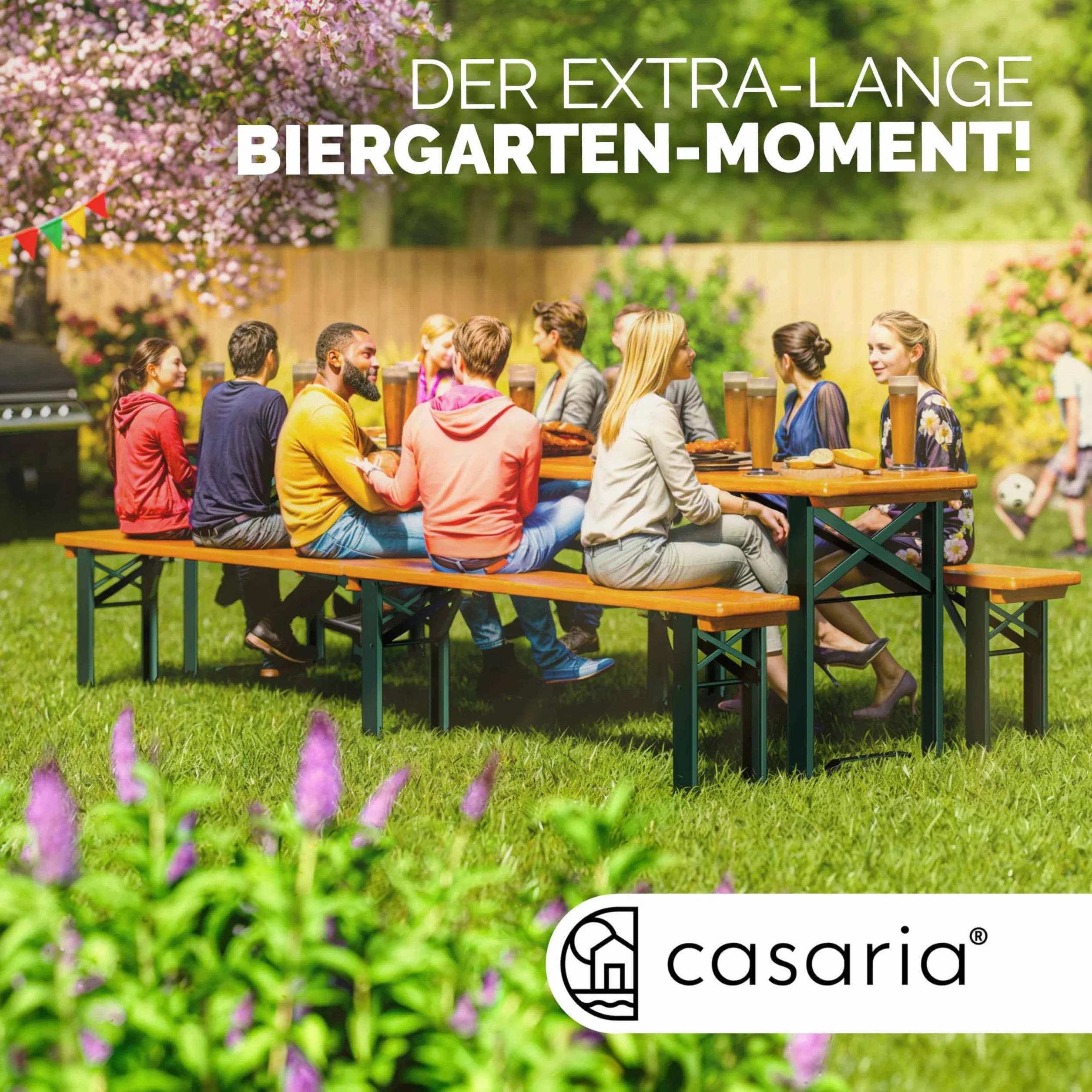 Casaria Ensemble Table et bancs en Bois de Brasserie 220 cm 10 Personnes Pliable 3 pièces Jardin