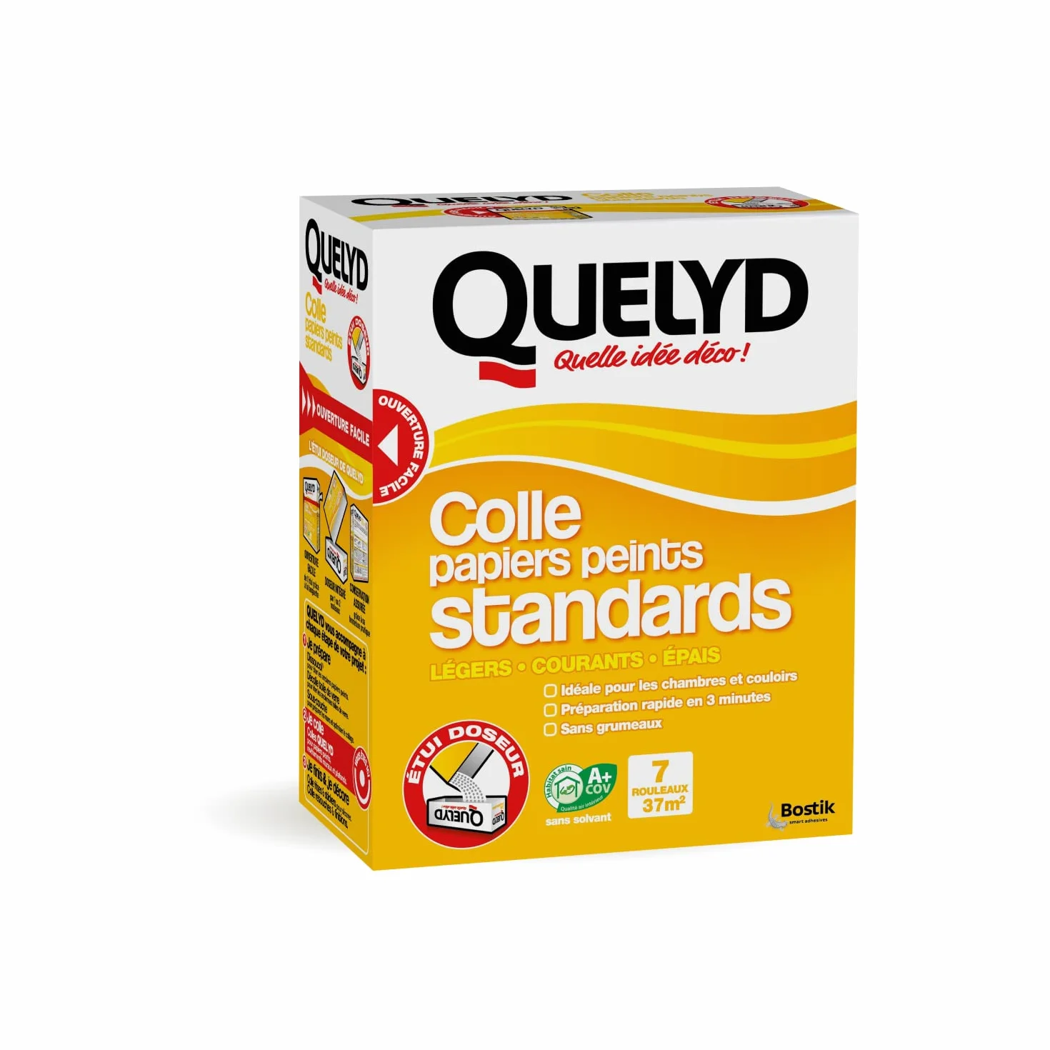 Quelyd Colle Papiers Peints Standards – Idéale pour Chambres et Couloirs – Prête en 3 Minutes – Dosage Ultra Facile – Sans Grumeaux – Sans Solvant – Poudre 250 g (7 rouleaux)
